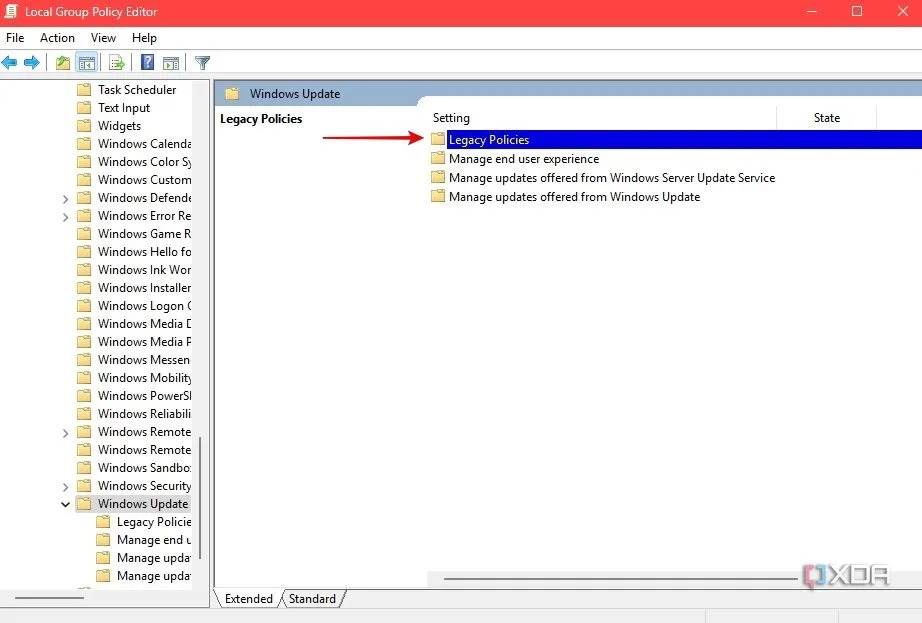 Thư mục Chính sách cũ (Legacy Policies) trong cài đặt Windows Update của Group Policy Editor