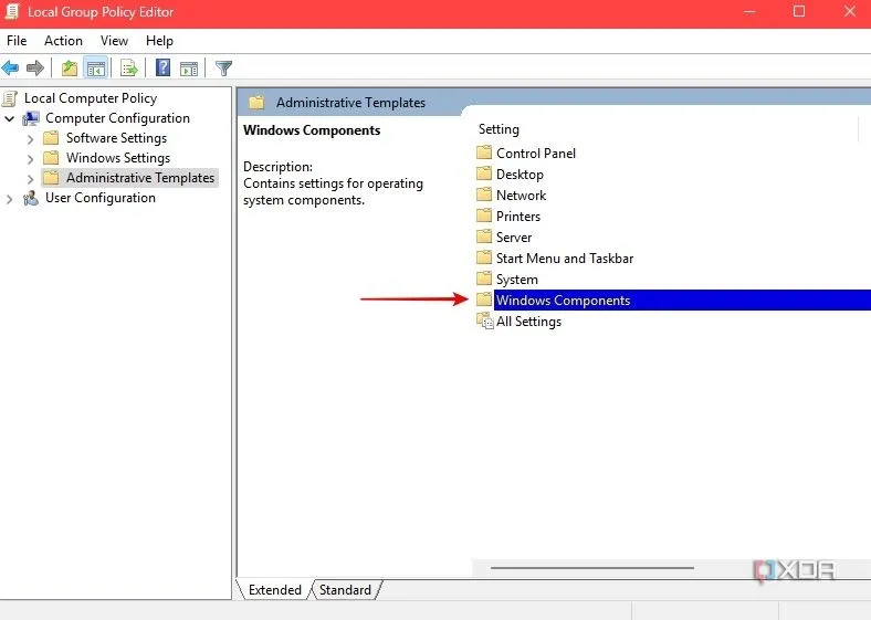 Thư mục Thành phần Windows trong Group Policy Editor