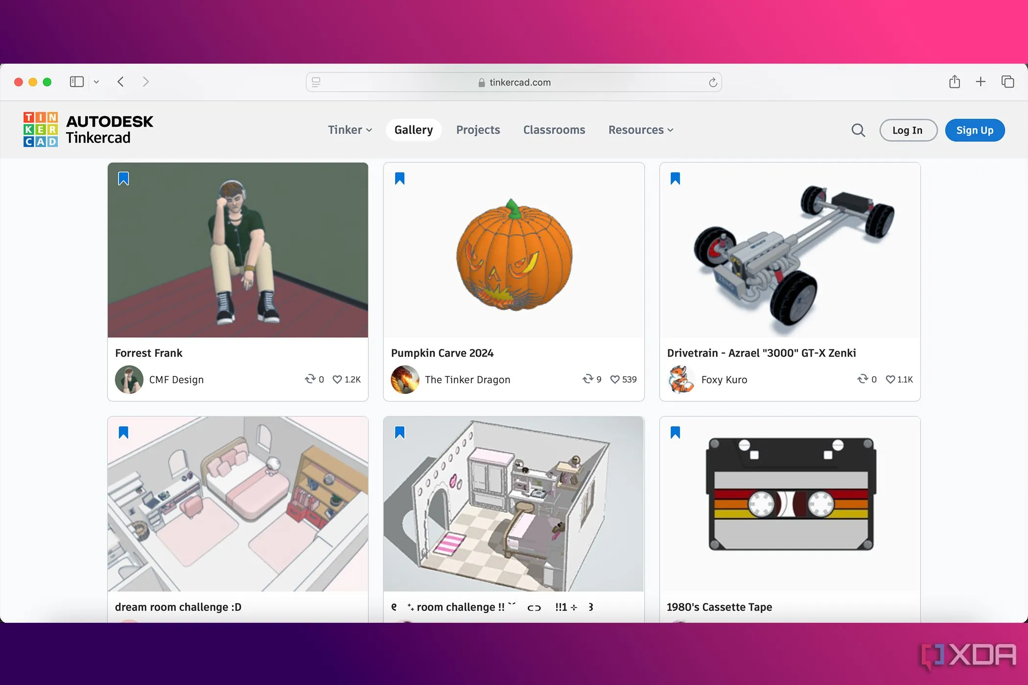 Thư viện dự án 3D trong Autodesk TinkerCAD, minh họa sự dễ dàng tạo mô hình