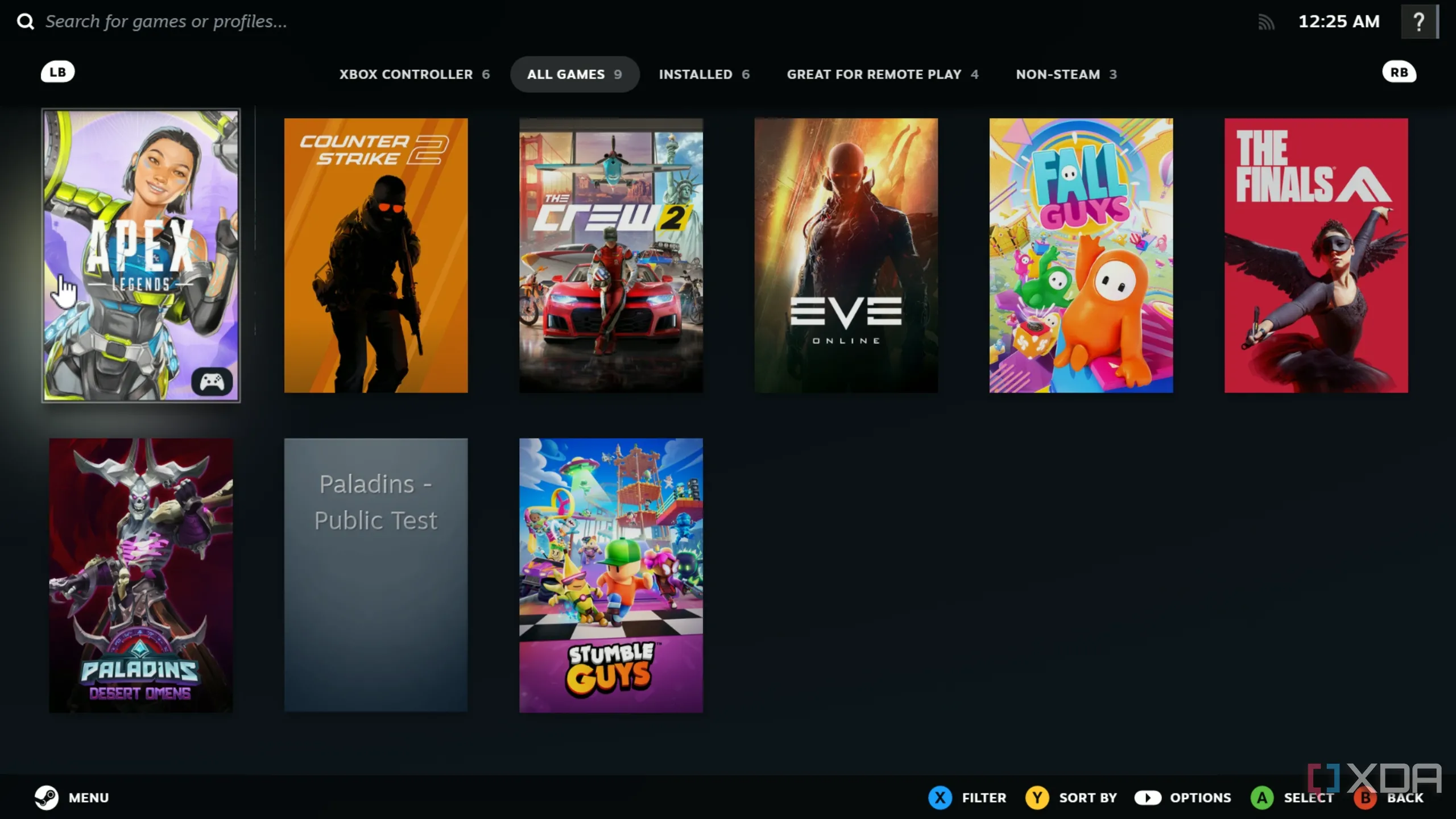 Thư viện Steam với nhiều tựa game phổ biến được hiển thị