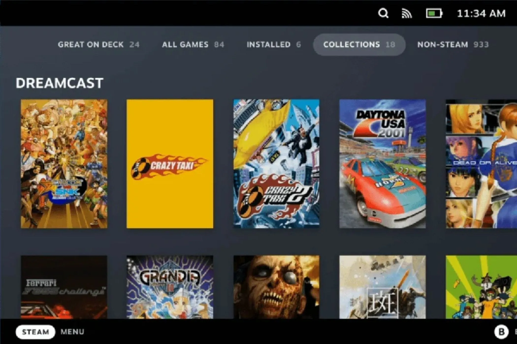 Thư viện trò chơi giả lập trên Steam Deck hiển thị các tựa game retro đã được thêm vào, ví dụ về thành quả sau khi cài đặt EmuDeck và ROM.