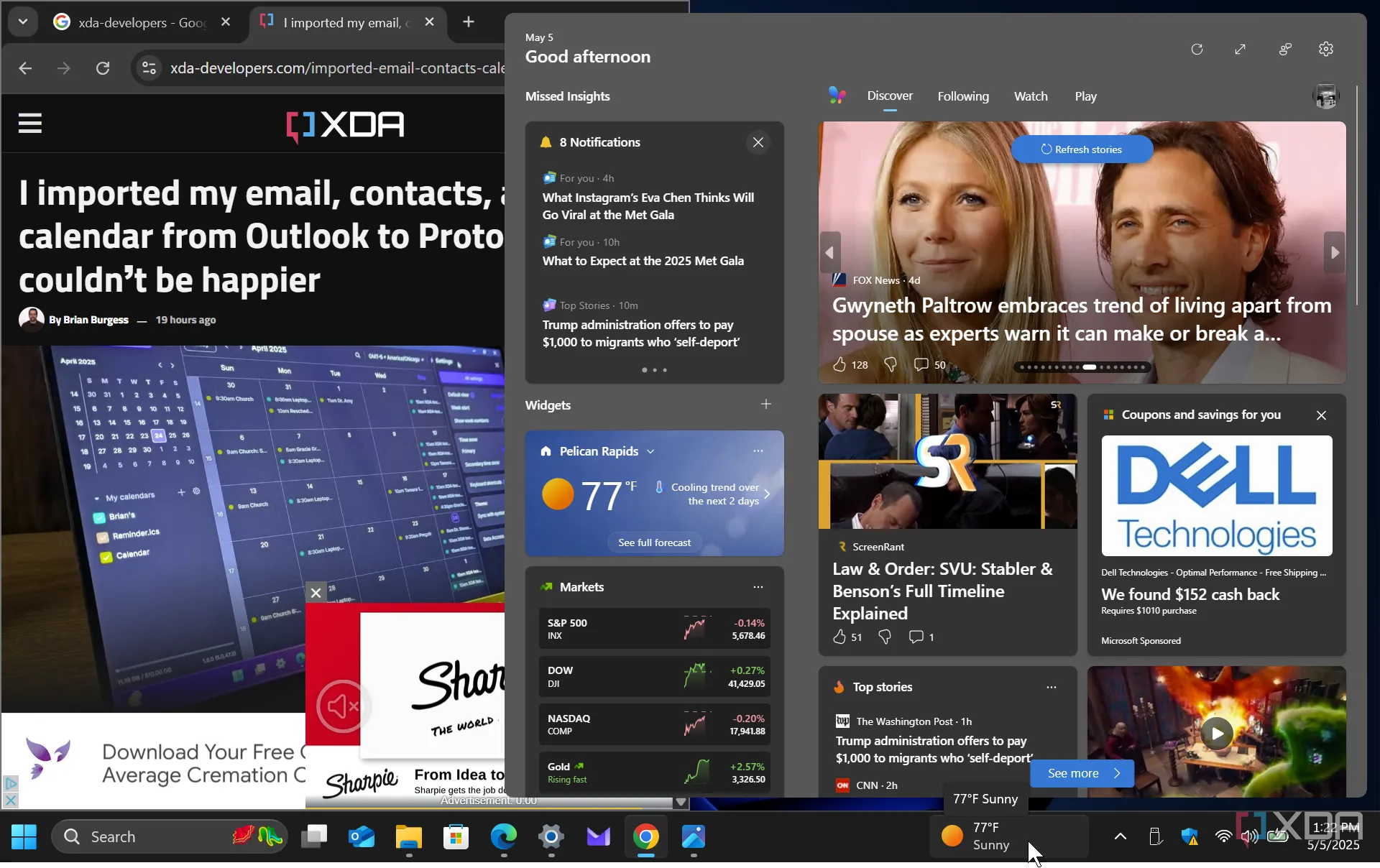 Tiện ích tin tức (Widgets) trên thanh tác vụ Windows 11, thường tự động bật khi di chuột