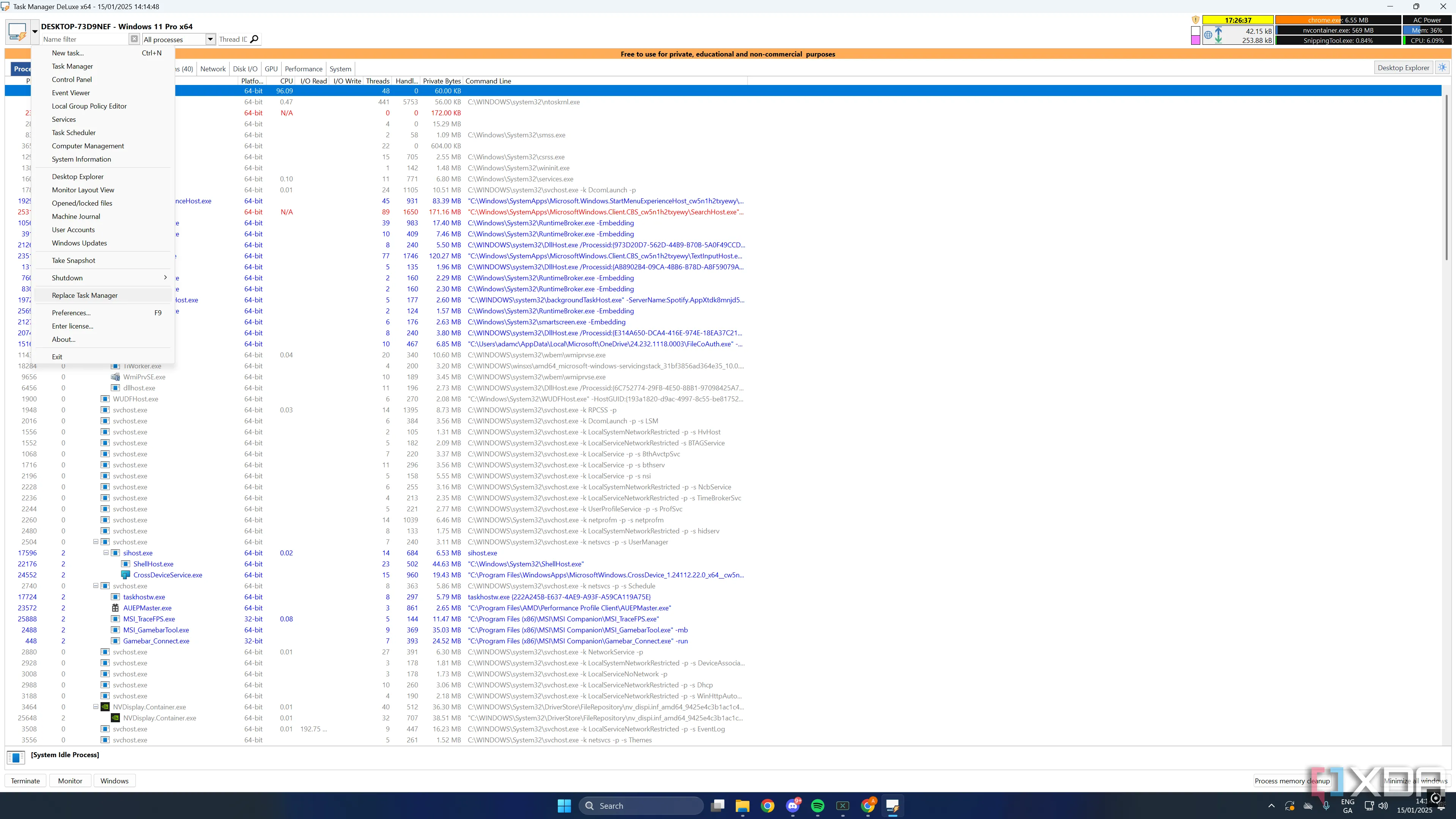 Tính năng "Replace Task Manager" của ứng dụng Task Manager Deluxe