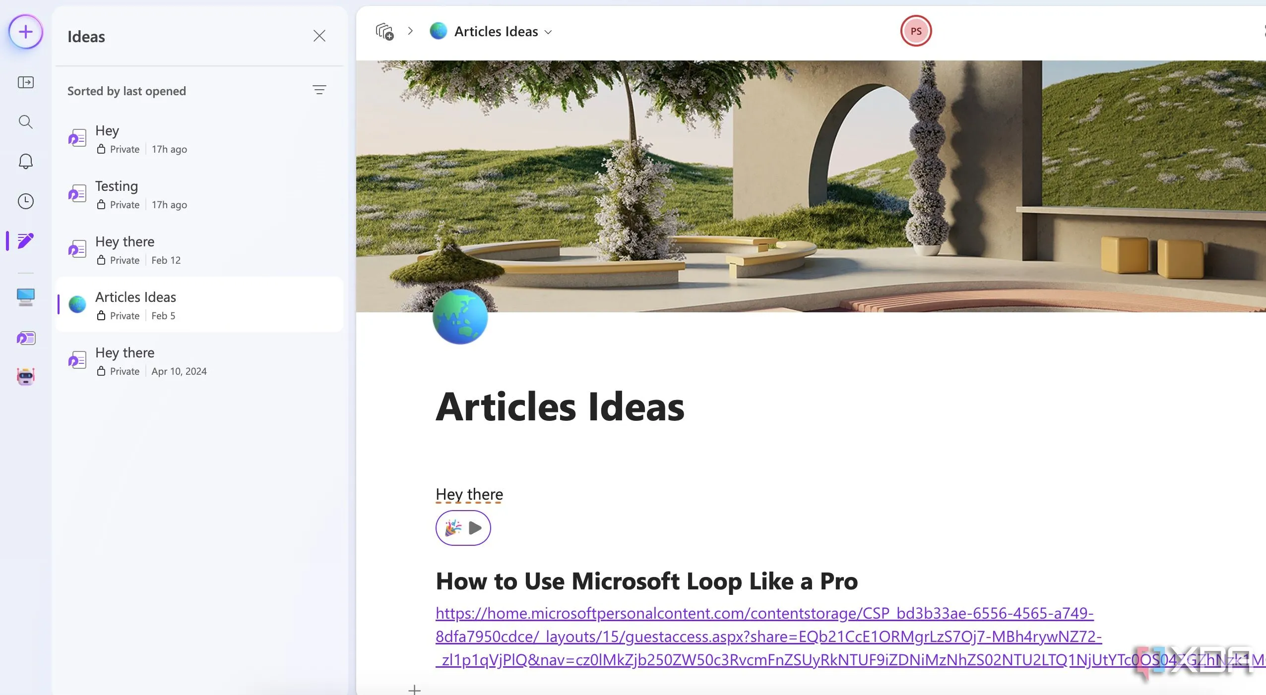 Tính năng tab Ý tưởng trong Microsoft Loop để ghi chú nhanh