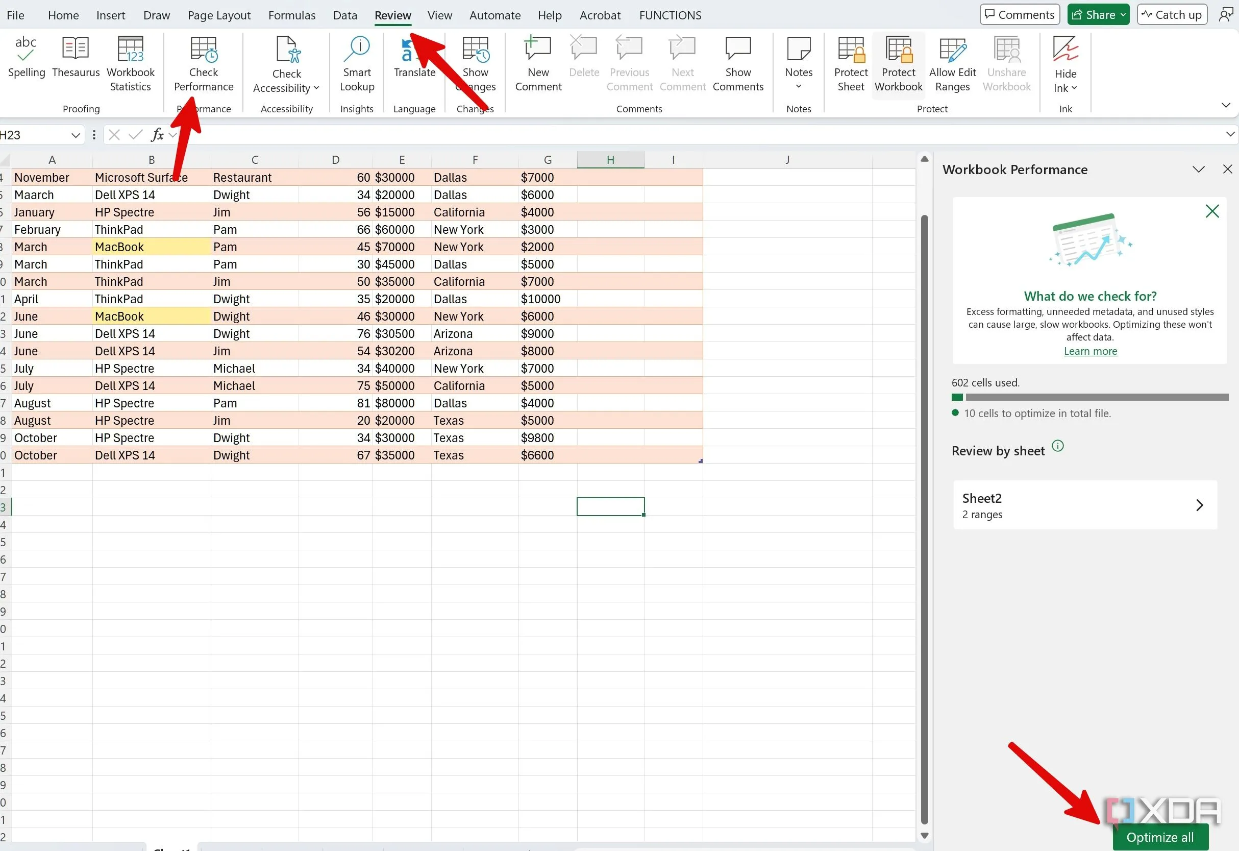 Tính năng tối ưu hóa hiệu suất workbook của Excel
