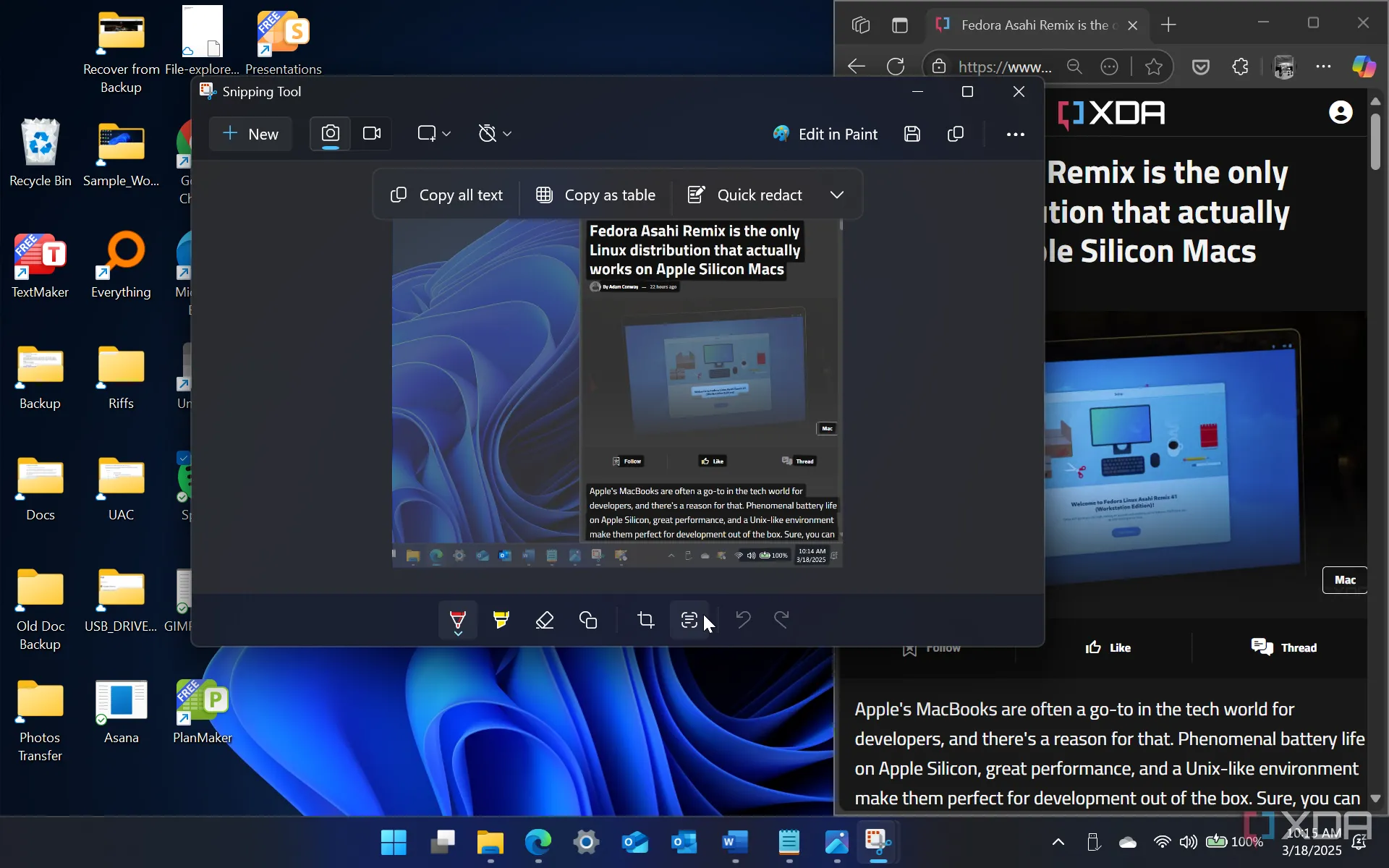 Tính năng trích xuất văn bản (OCR) trong Snipping Tool trên Windows 11