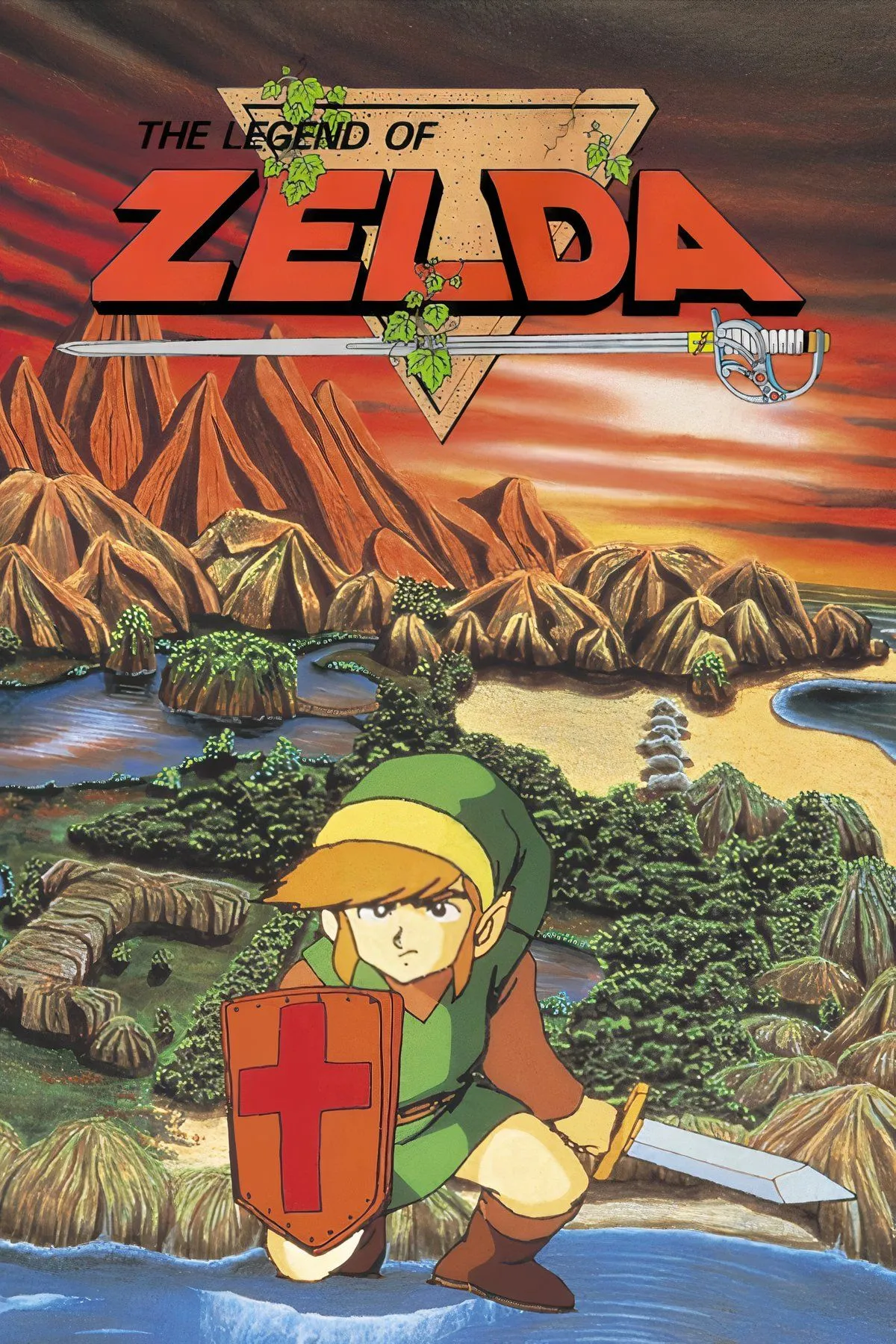 Tổng hợp các cảnh gameplay từ The Legend of Zelda trên NES, giới thiệu Link và thế giới Hyrule.