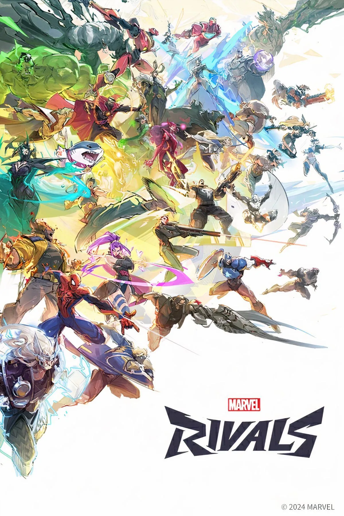 Tổng hợp các nhân vật Marvel Rivals với phần đầu được phóng to, minh họa chế độ Giant-Size Brain Blast.