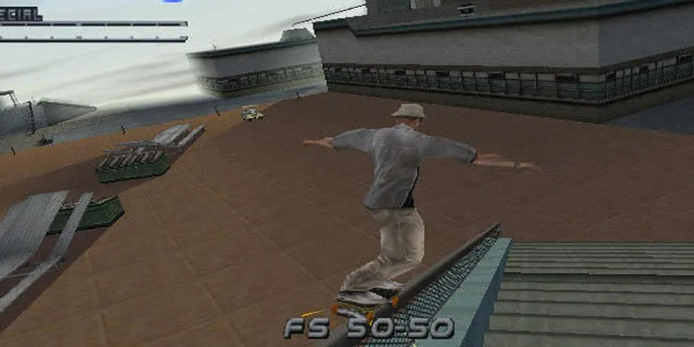 Tony Hawk thực hiện pha grind ấn tượng trên đường ray trong game Tony Hawk's Pro Skater 2