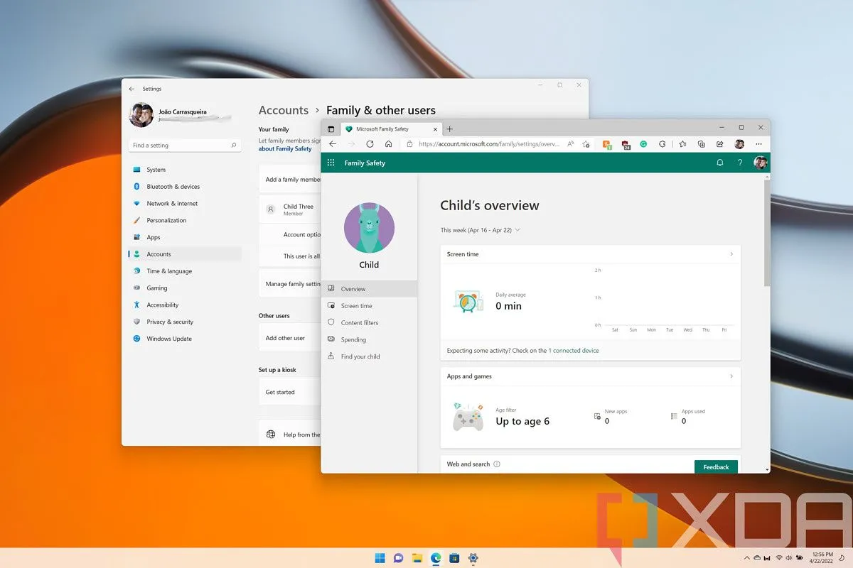 Trang cài đặt Microsoft Family trên Windows 11 để quản lý tài khoản trẻ em