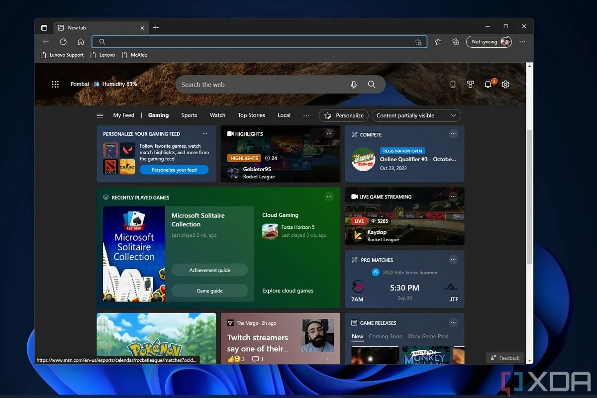 Trang chủ Microsoft Edge với các đề xuất và nội dung quảng cáo