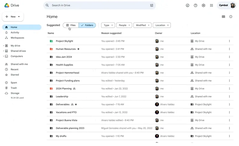 Trang chủ mới của Google Drive hiển thị giao diện người dùng thân thiện