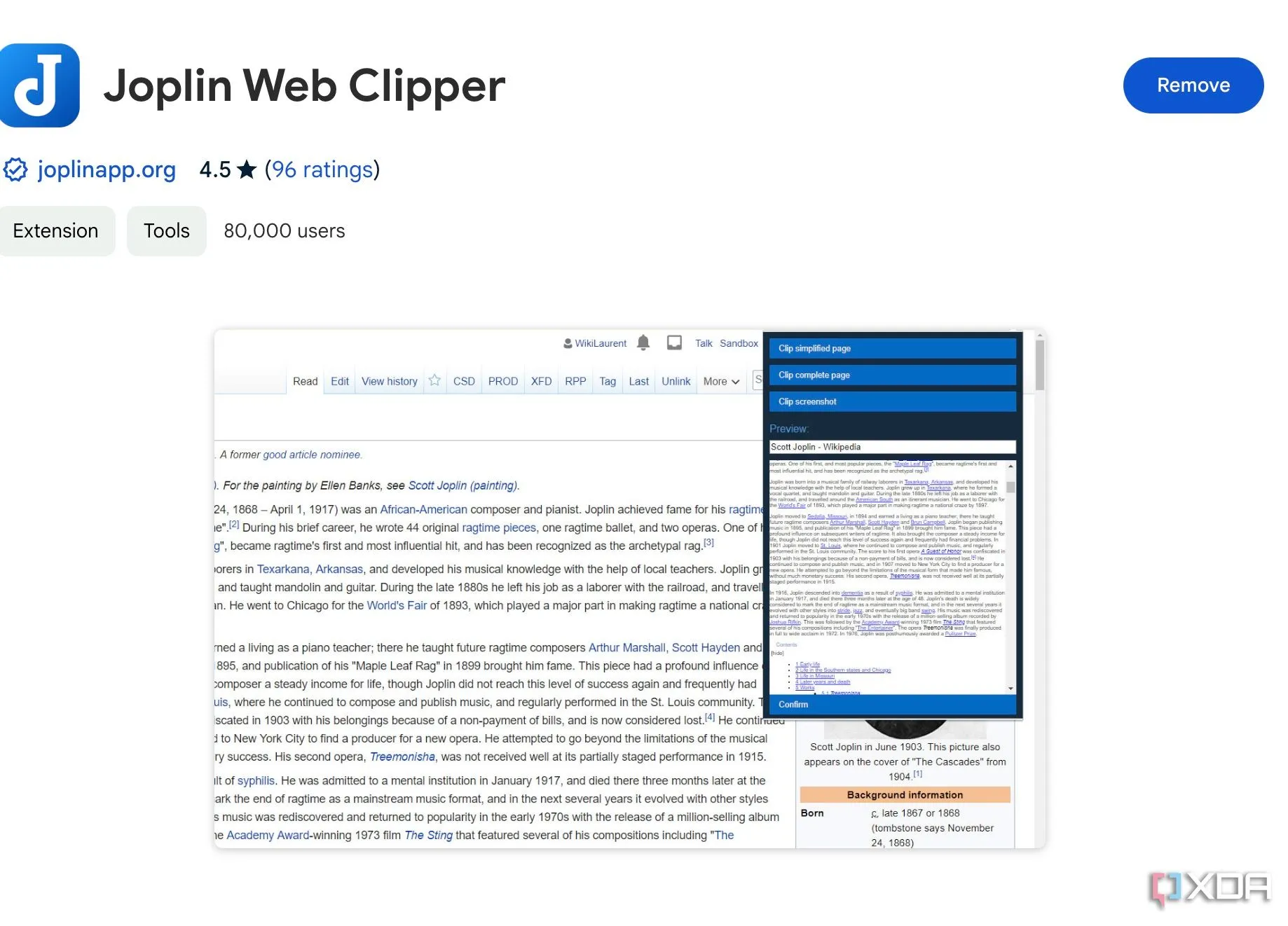 Trang tải tiện ích mở rộng Joplin Web Clipper trên Chrome Web Store