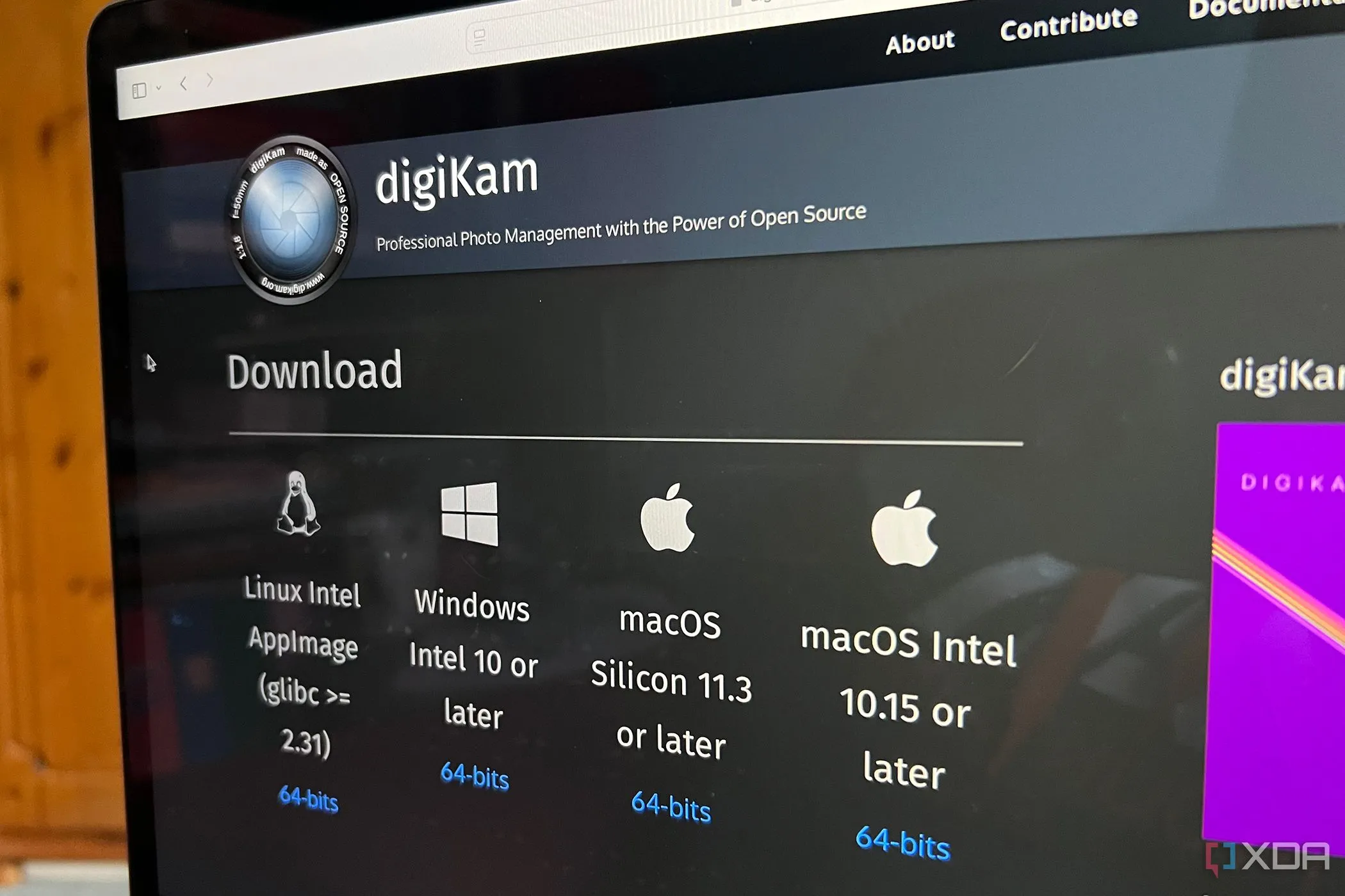 Trang tải xuống DigiKam hiển thị các hệ điều hành được hỗ trợ bao gồm Windows, macOS và Linux, minh họa khả năng tương thích đa nền tảng của phần mềm này.