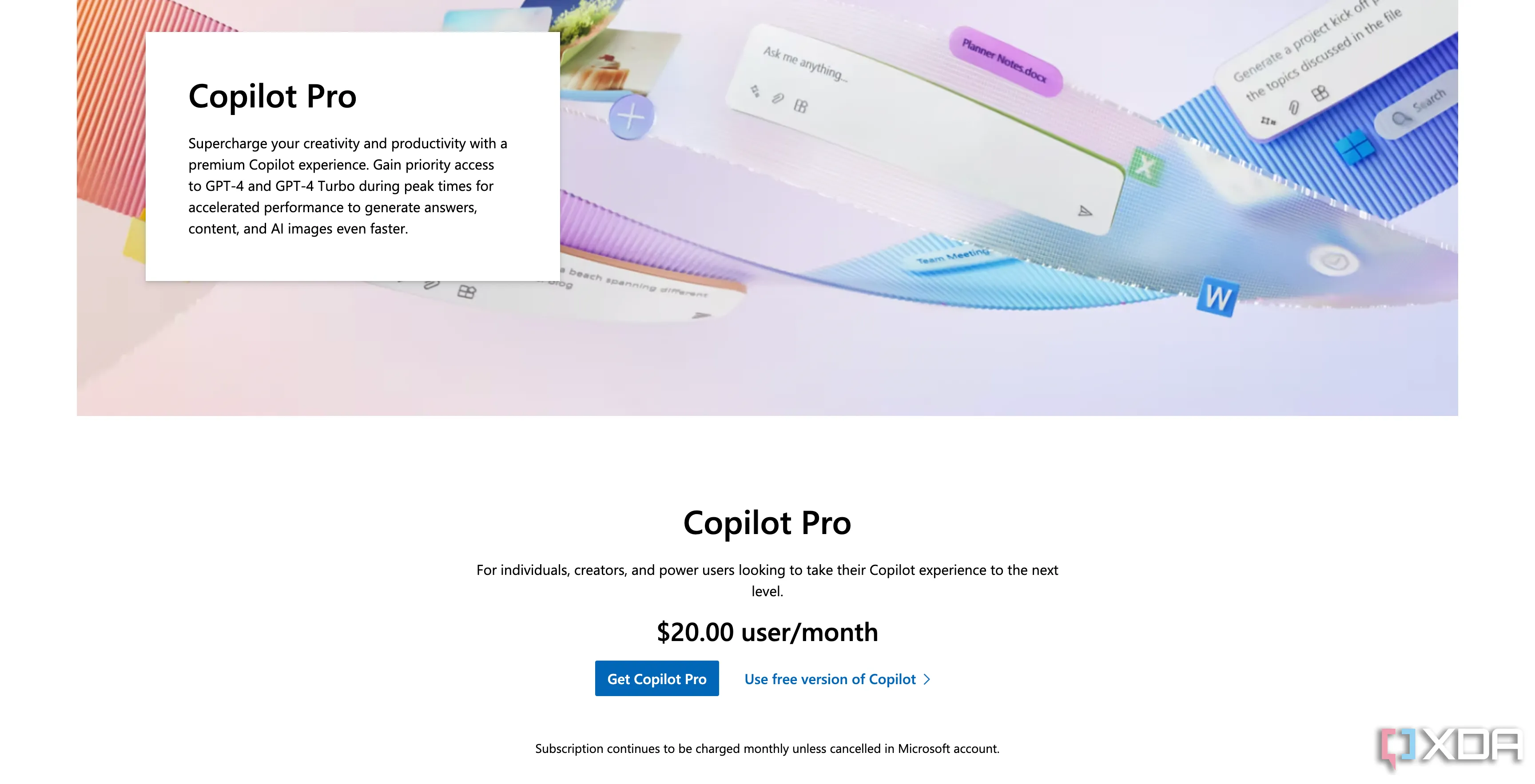 Trang web của Microsoft hiển thị giao diện mua sắm và thông tin về gói đăng ký Copilot Pro, minh họa nơi người dùng có thể quản lý hoặc hủy dịch vụ AI này.
