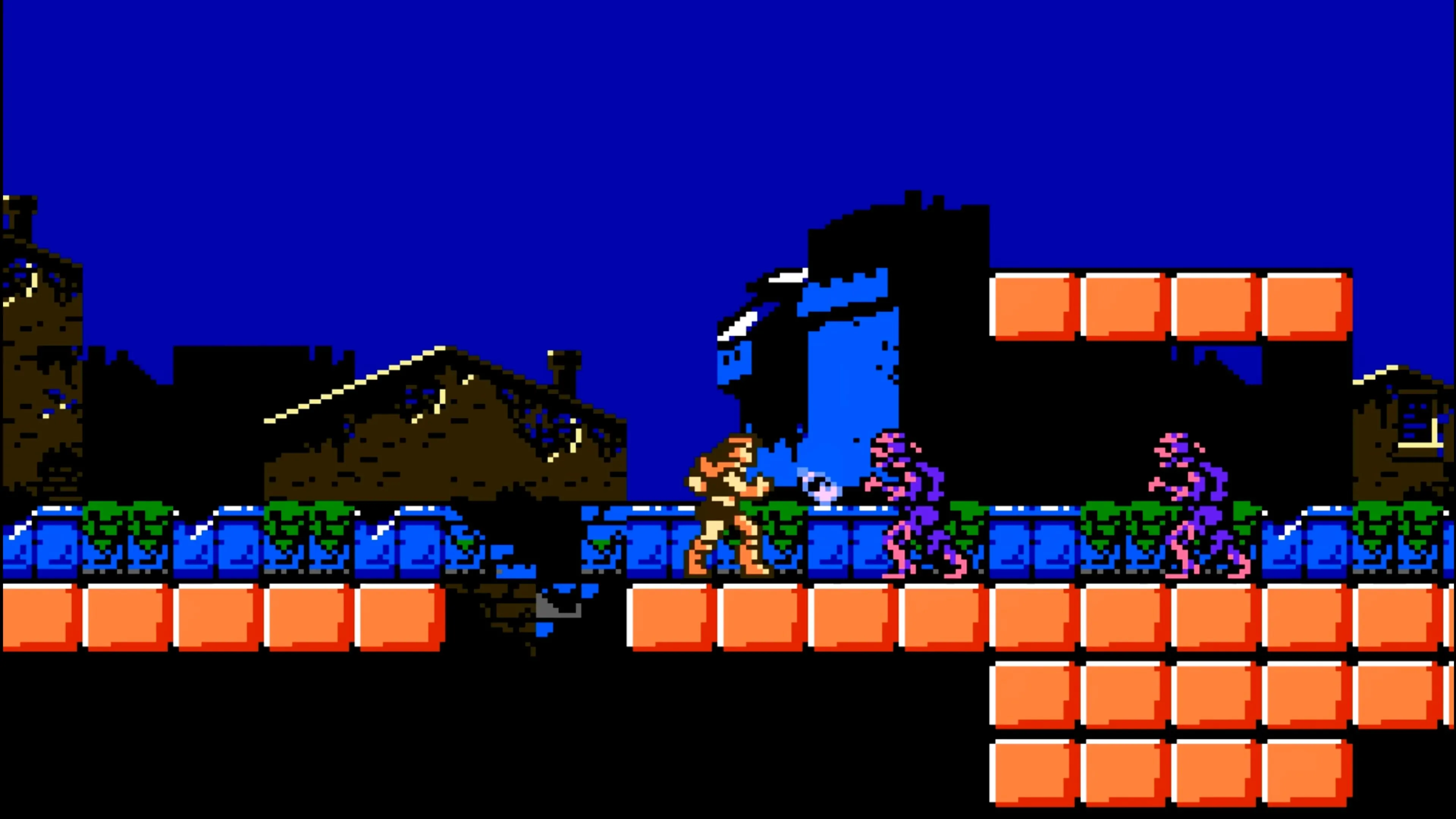 Trevor Belmont chiến đấu với kẻ thù trong Castlevania III: Dracula's Curse, một game NES kinh điển.