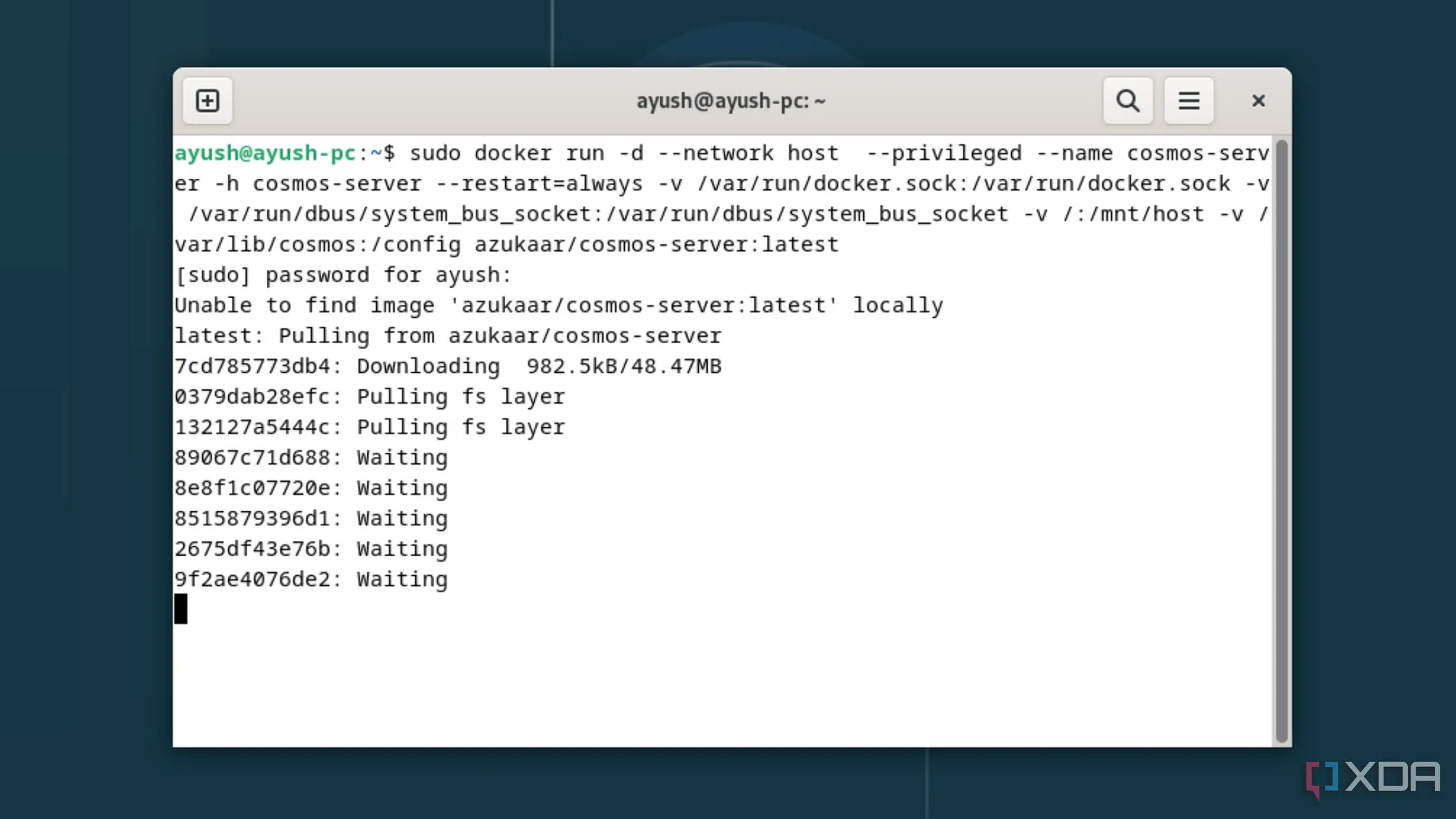 Triển khai Cosmos Server trên Debian bằng lệnh Docker, một trong các phương pháp cài đặt.