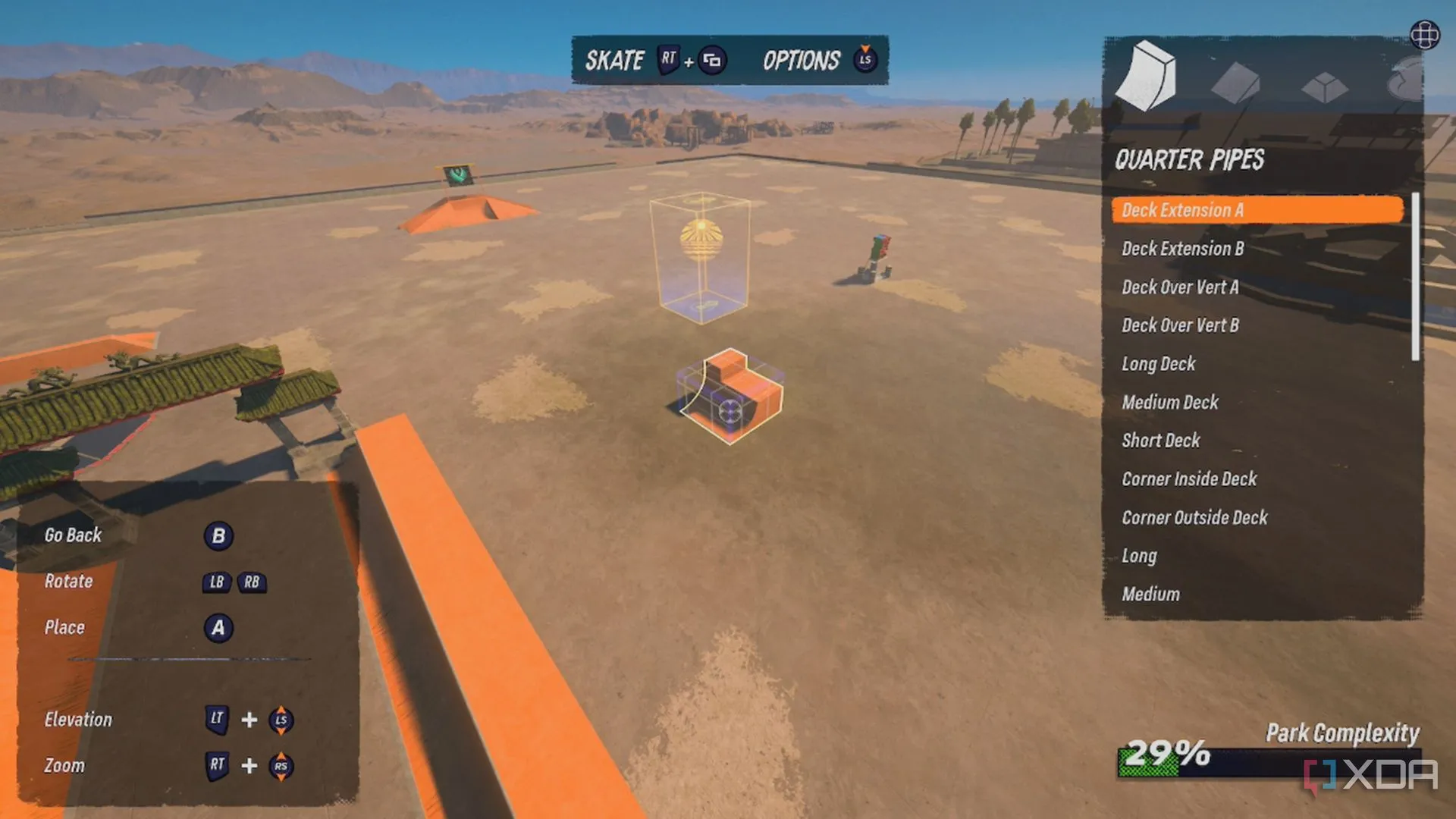 Trình chỉnh sửa Create-A-Park trong Tony Hawk's Pro Skater 3+4 với nhiều công cụ và vật phẩm để người chơi tự do sáng tạo bản đồ.