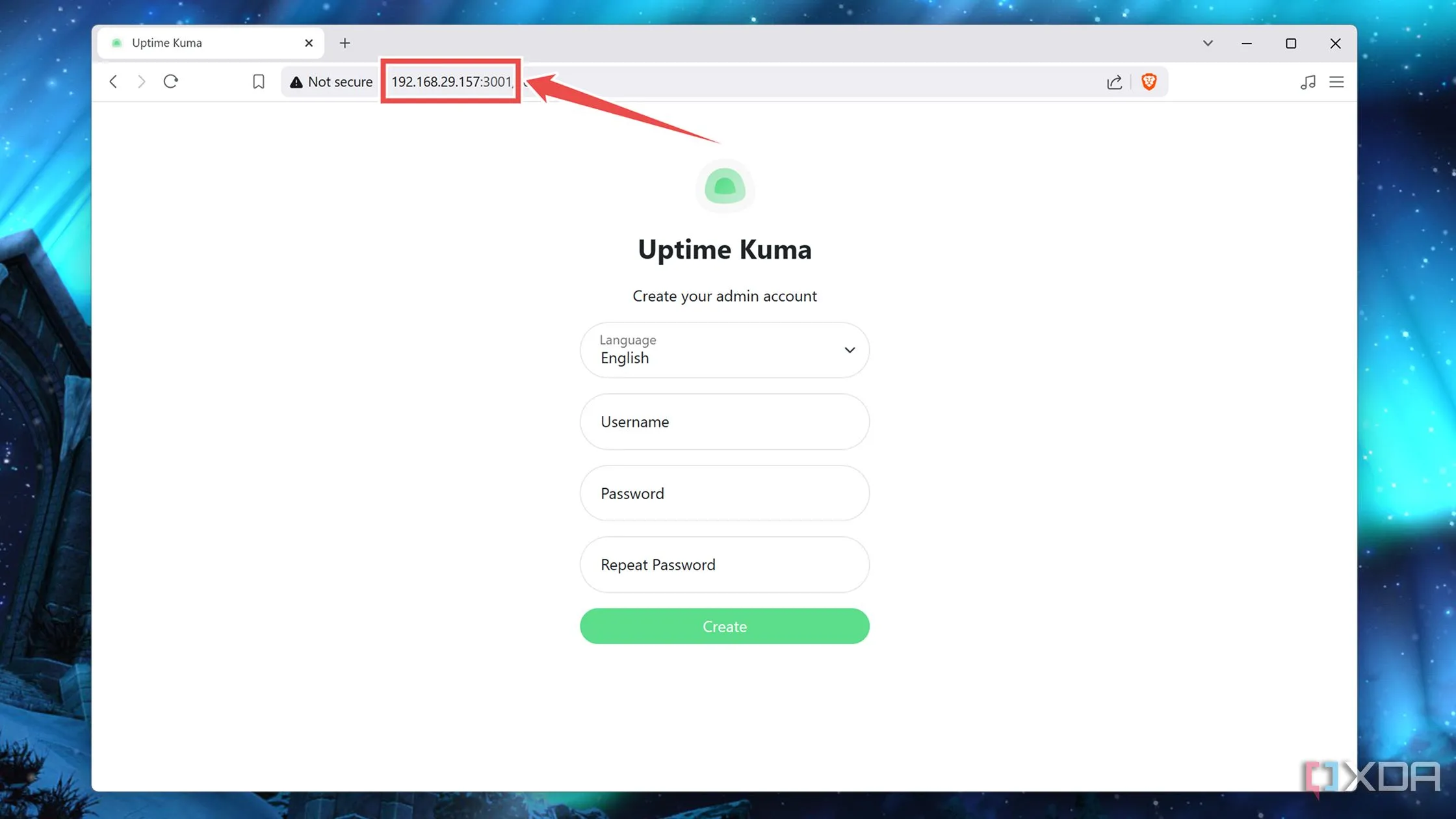 Truy cập giao diện web Uptime Kuma bằng địa chỉ IP