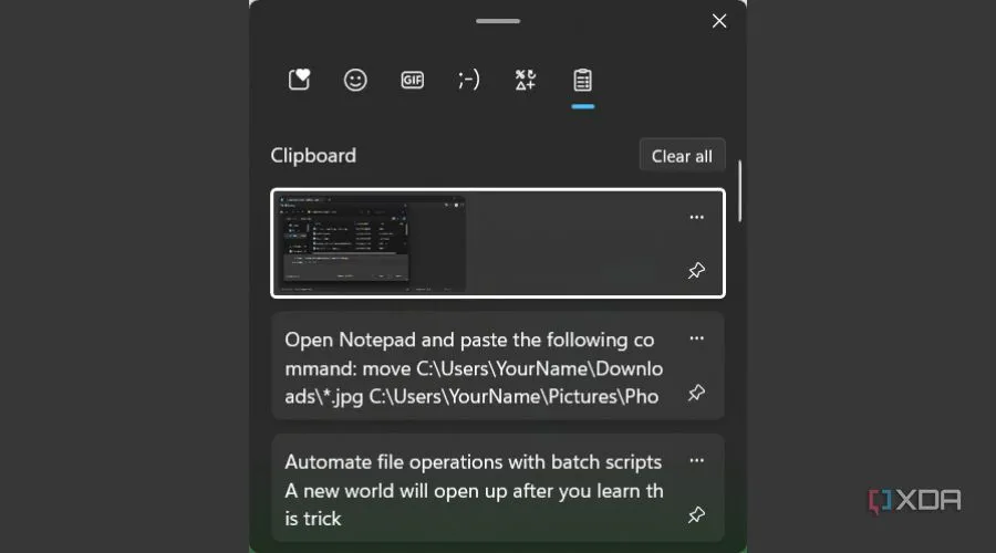 Truy cập lịch sử Clipboard trong Windows bằng phím tắt Win + V để dán nội dung đã sao chép