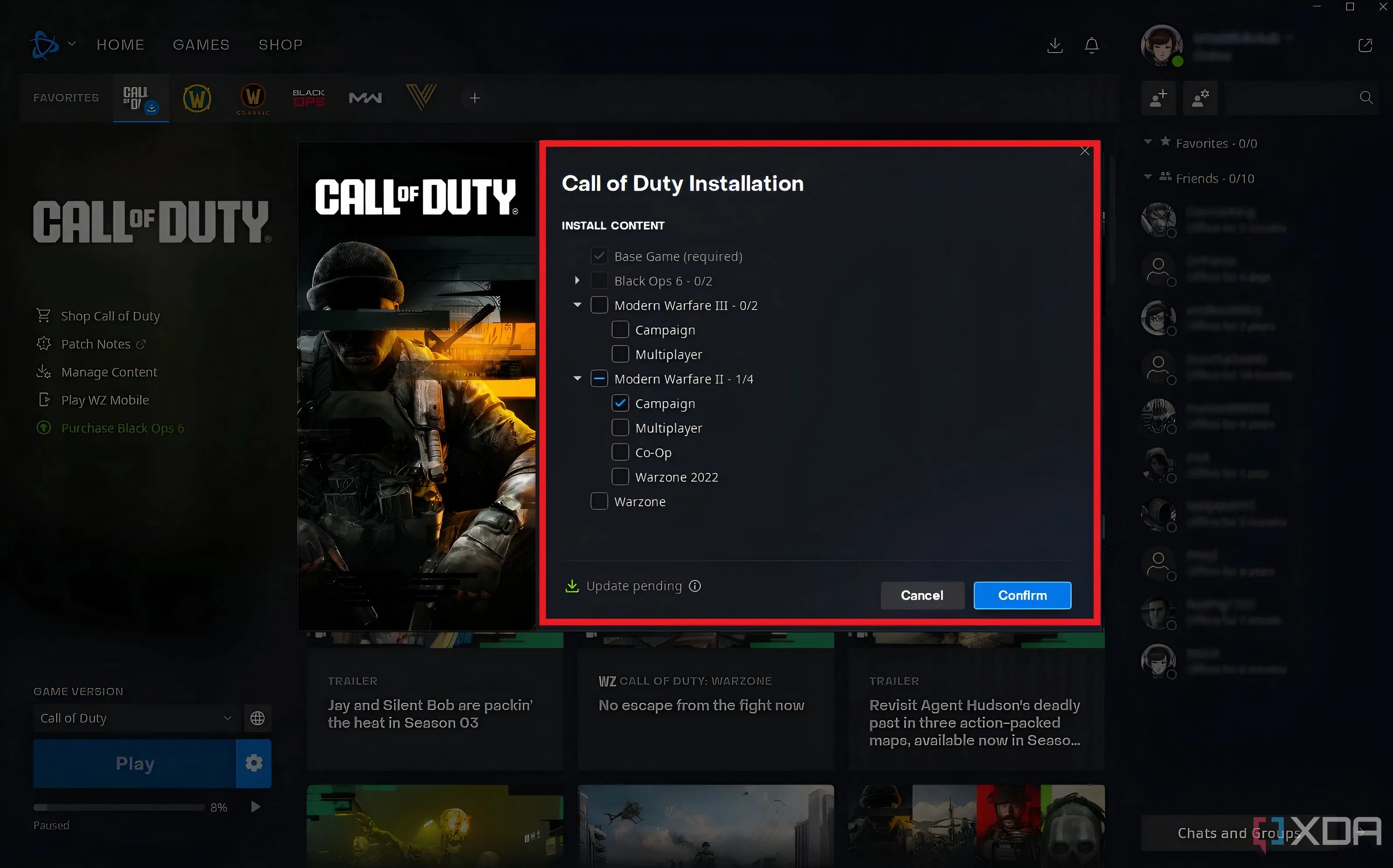 Tùy chọn cài đặt tùy chỉnh trong Call of Duty giúp người chơi tiết kiệm dung lượng bằng cách bỏ qua các gói không cần thiết