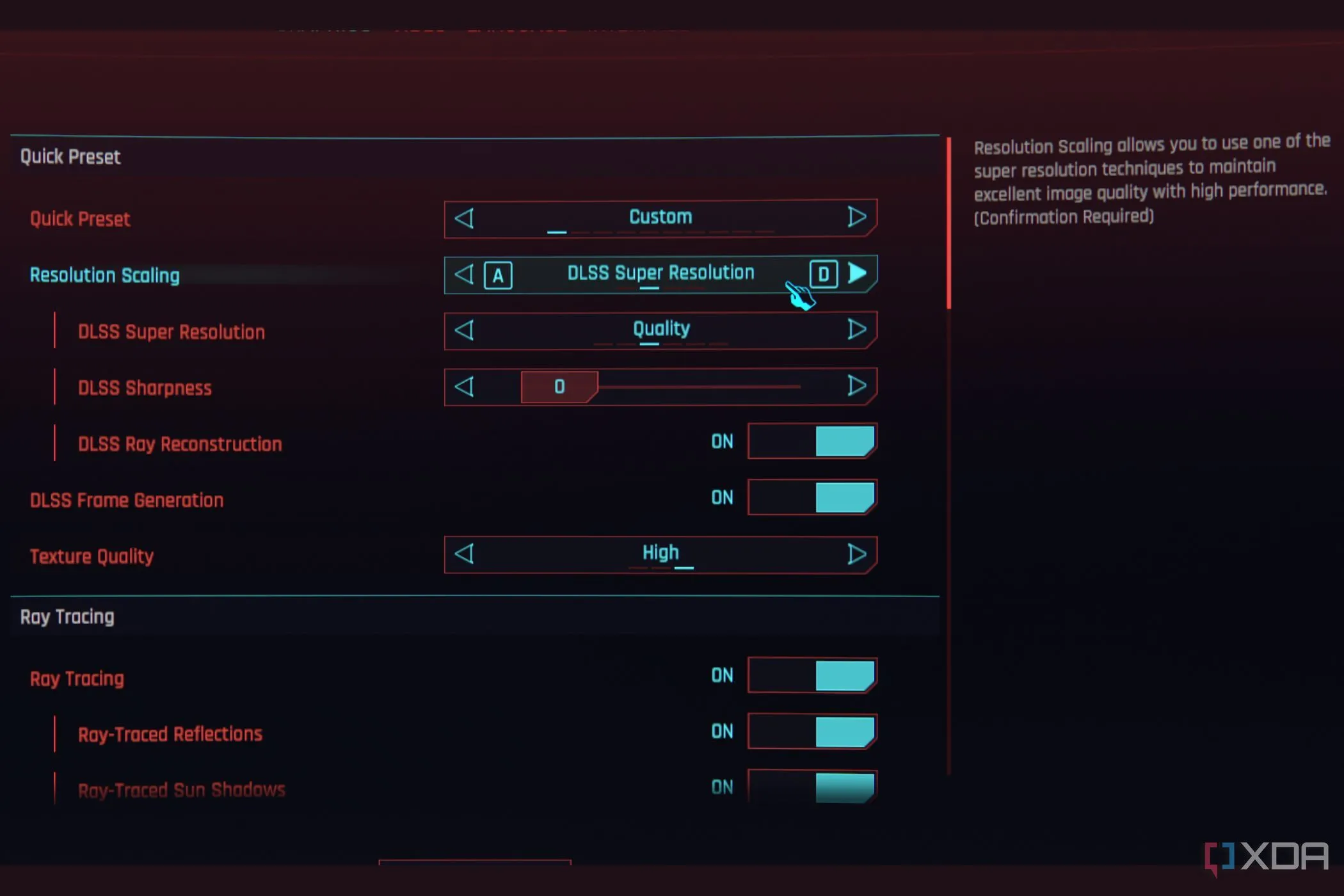 Tùy chọn DLSS trong cài đặt đồ họa của Cyberpunk 2077