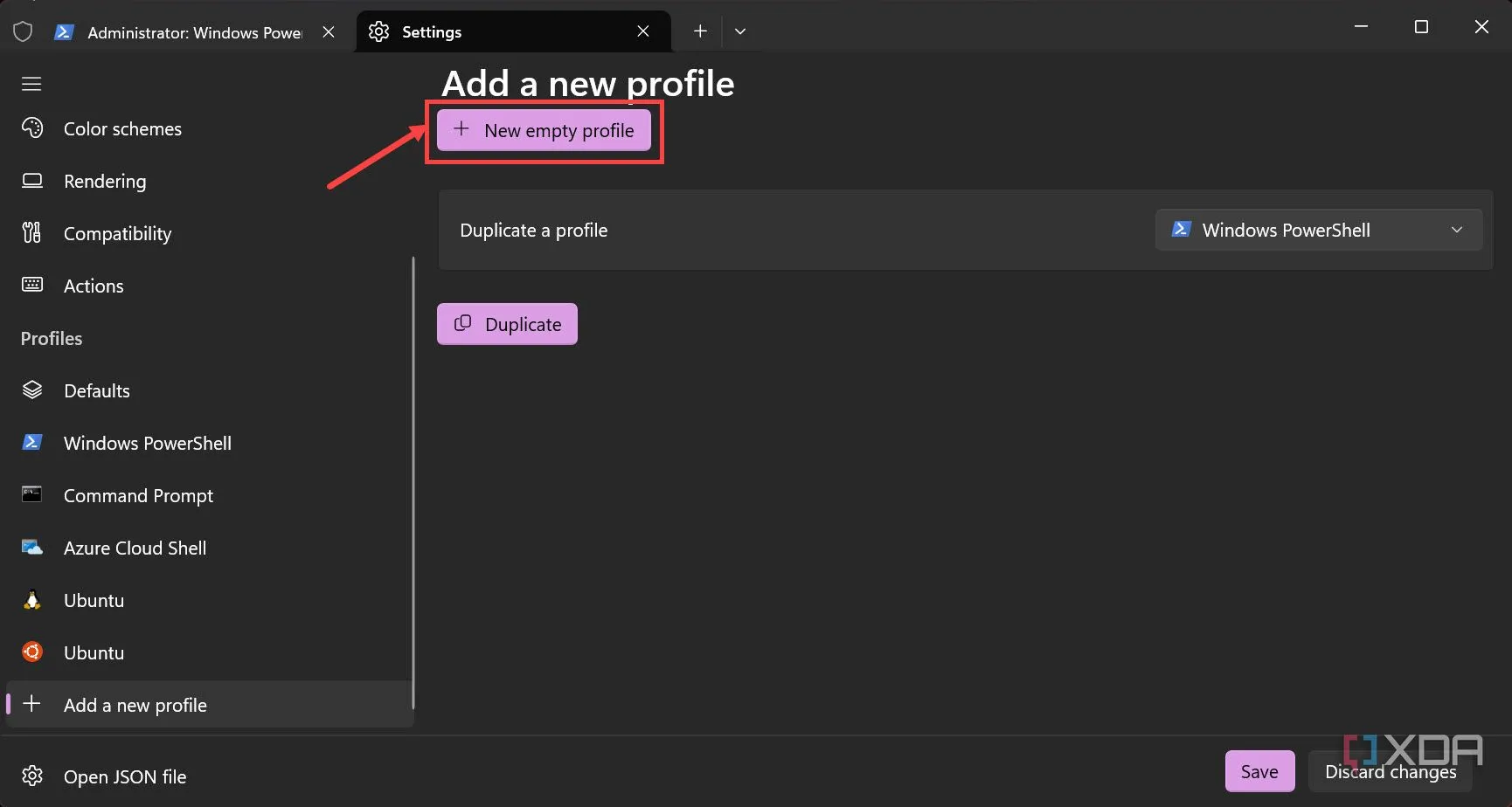 Tùy chọn &quot;New empty profile&quot; trong Windows Terminal