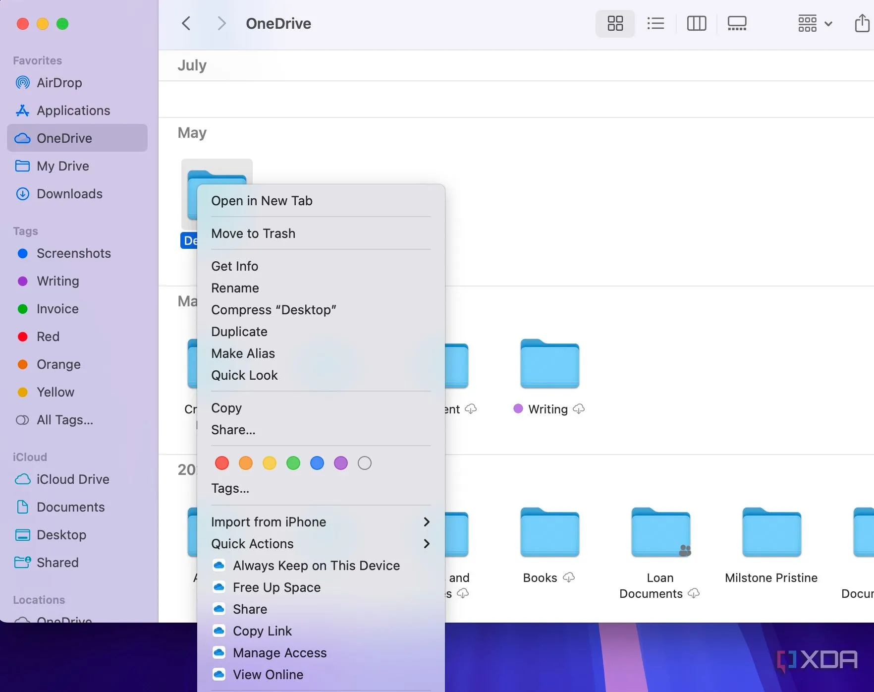 Tùy chọn OneDrive trong Finder trên macOS