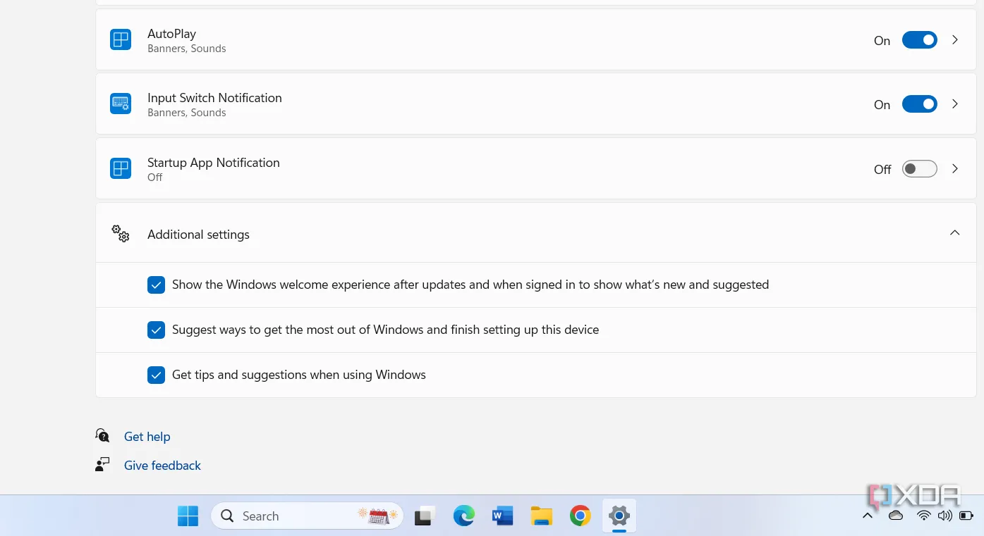 Tùy chọn tắt các gợi ý và thông báo quảng cáo từ Microsoft trong cài đặt thông báo Windows 11