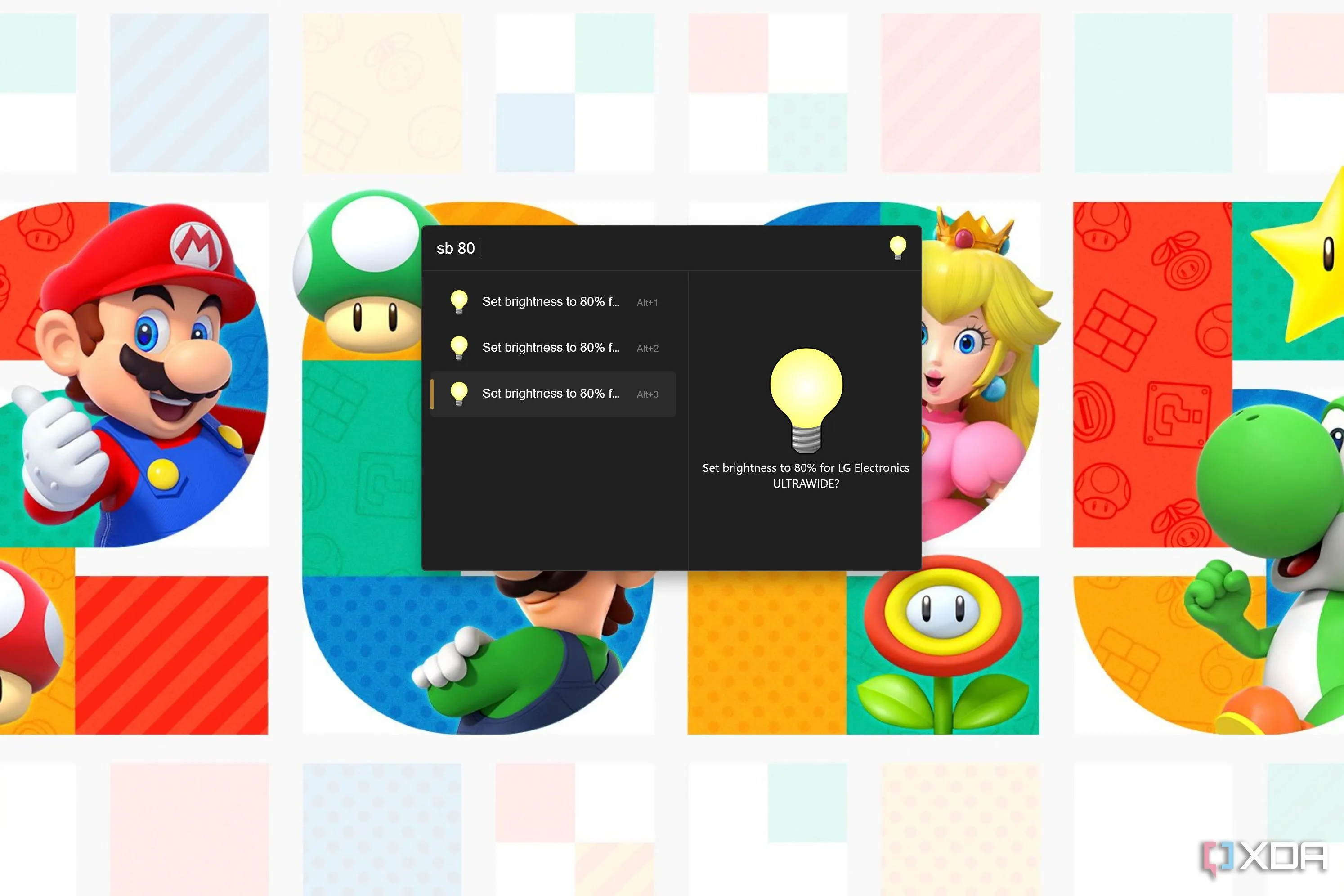 Tùy chọn thay đổi độ sáng màn hình hiển thị bằng plugin ScreenBrightness của Flow Launcher