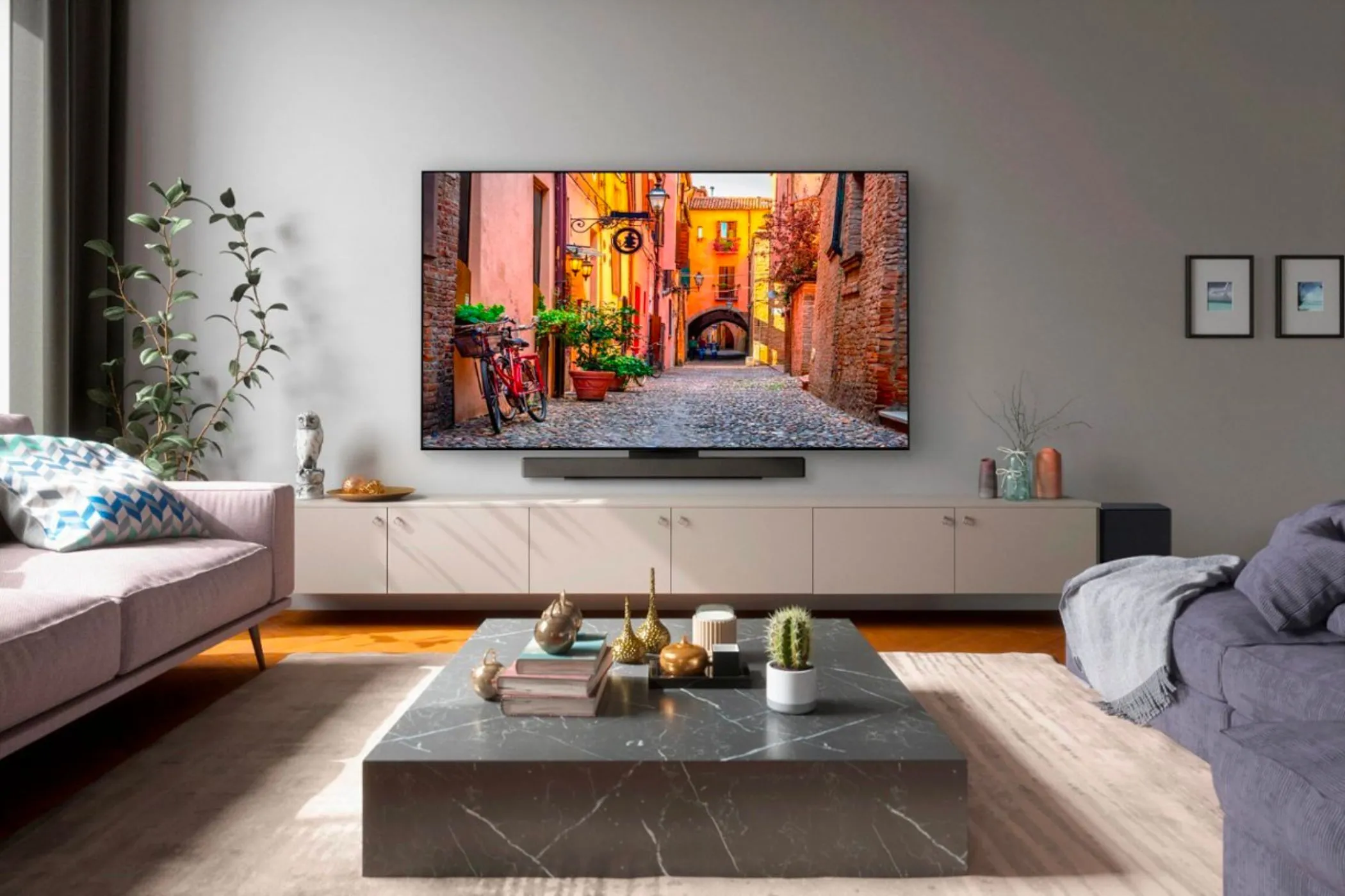 TV LG C3 OLED 65 inch gắn tường trong phòng khách hiện đại