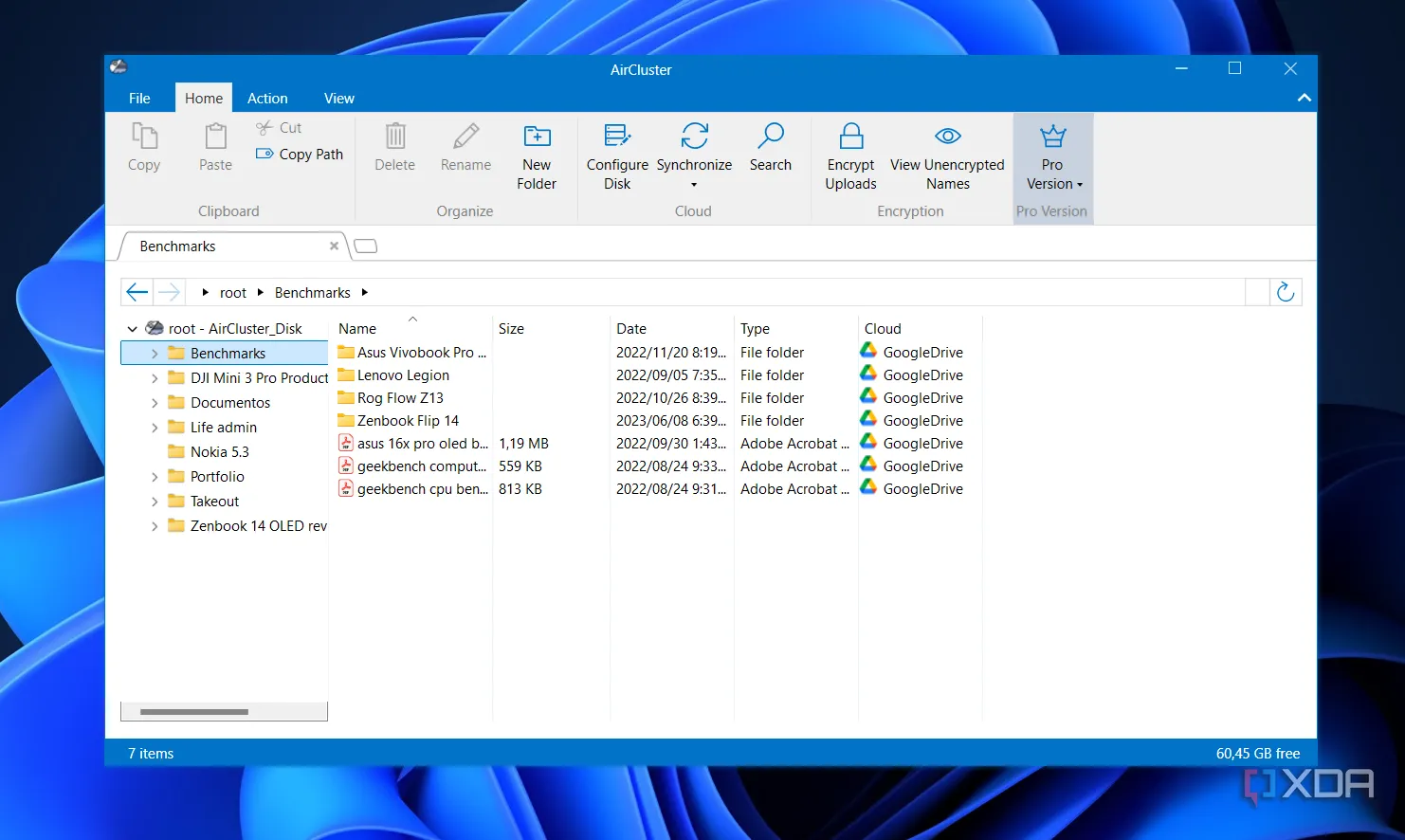 Ứng dụng Aircluster trên máy tính hiển thị các tệp Google Drive đã được liên kết và quản lý