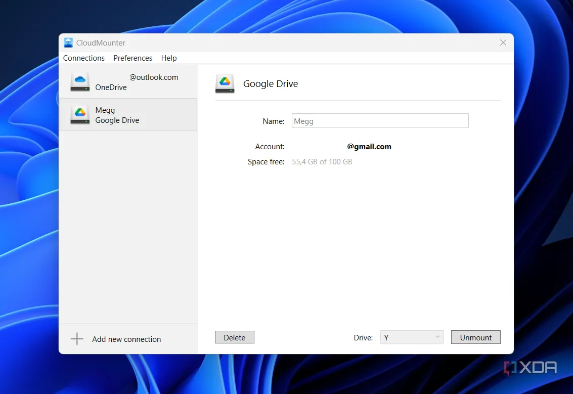 Ứng dụng Cloudmounter hiển thị các ổ đĩa đám mây như Google Drive, OneDrive được gắn kết dưới dạng ổ đĩa cục bộ
