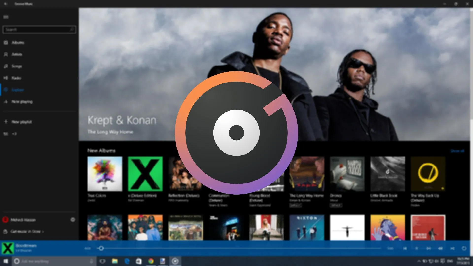 Ứng dụng Groove Music của Microsoft với logo biểu tượng âm nhạc đơn giản, minh họa sự thay thế thương hiệu Xbox Music.