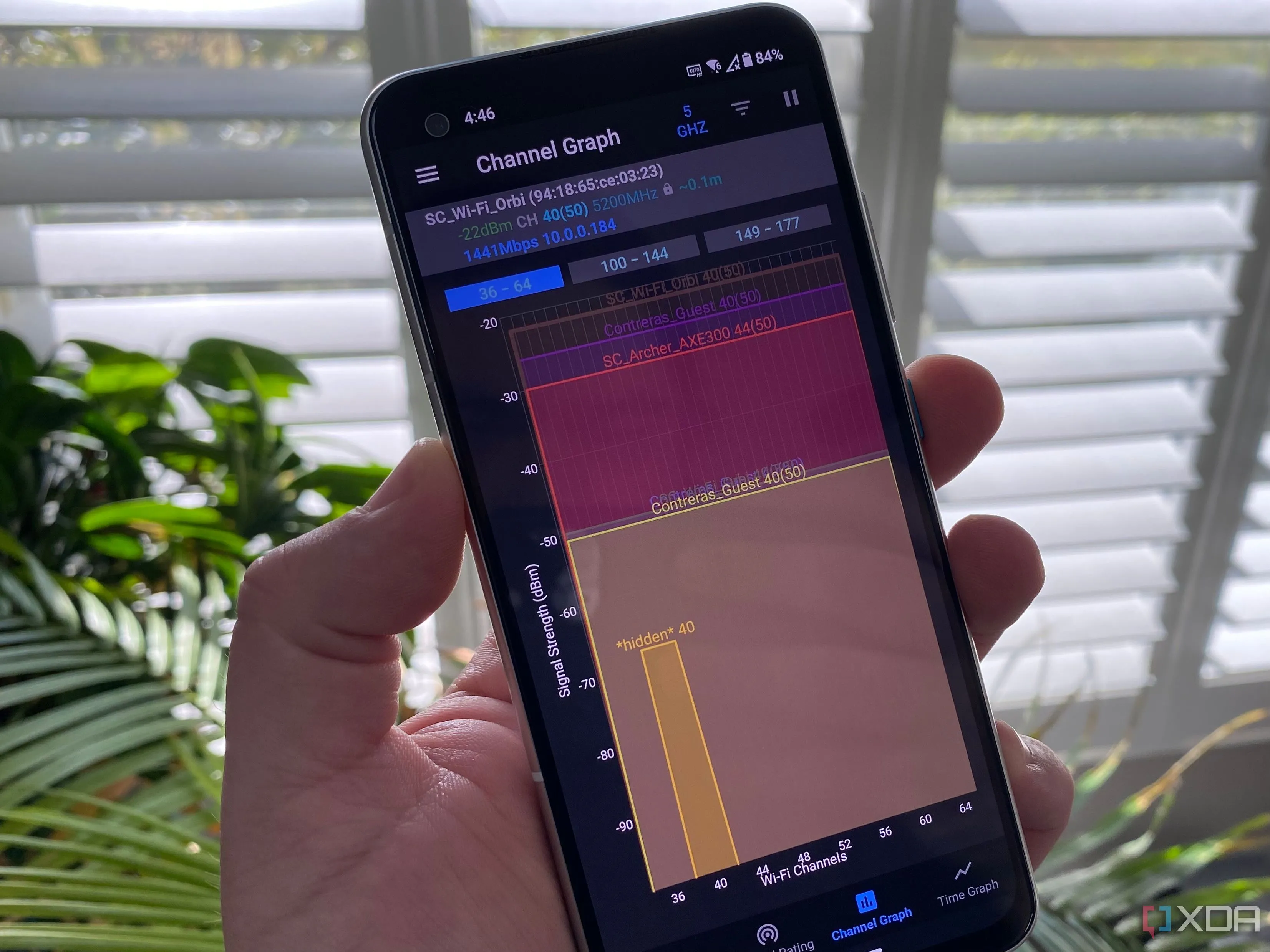 Ứng dụng Wi-Fi Analyzer hiển thị tình trạng tắc nghẽn kênh Wi-Fi, giúp phân tích sóng mạng