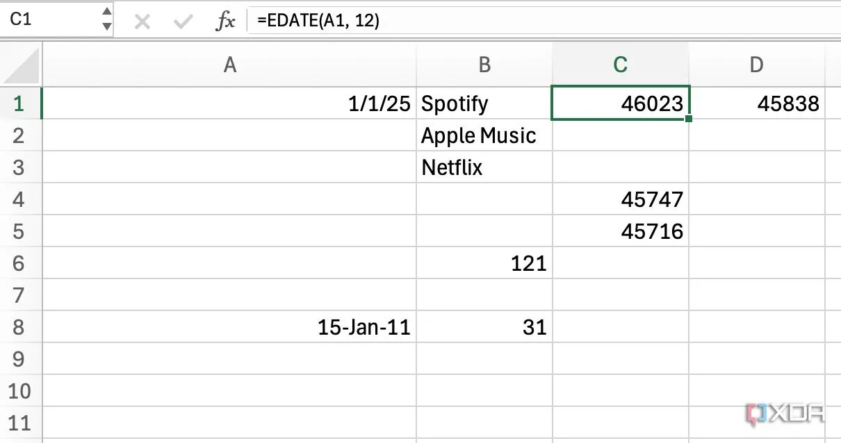 Ví dụ hàm EDATE trong Excel để tính ngày hết hạn