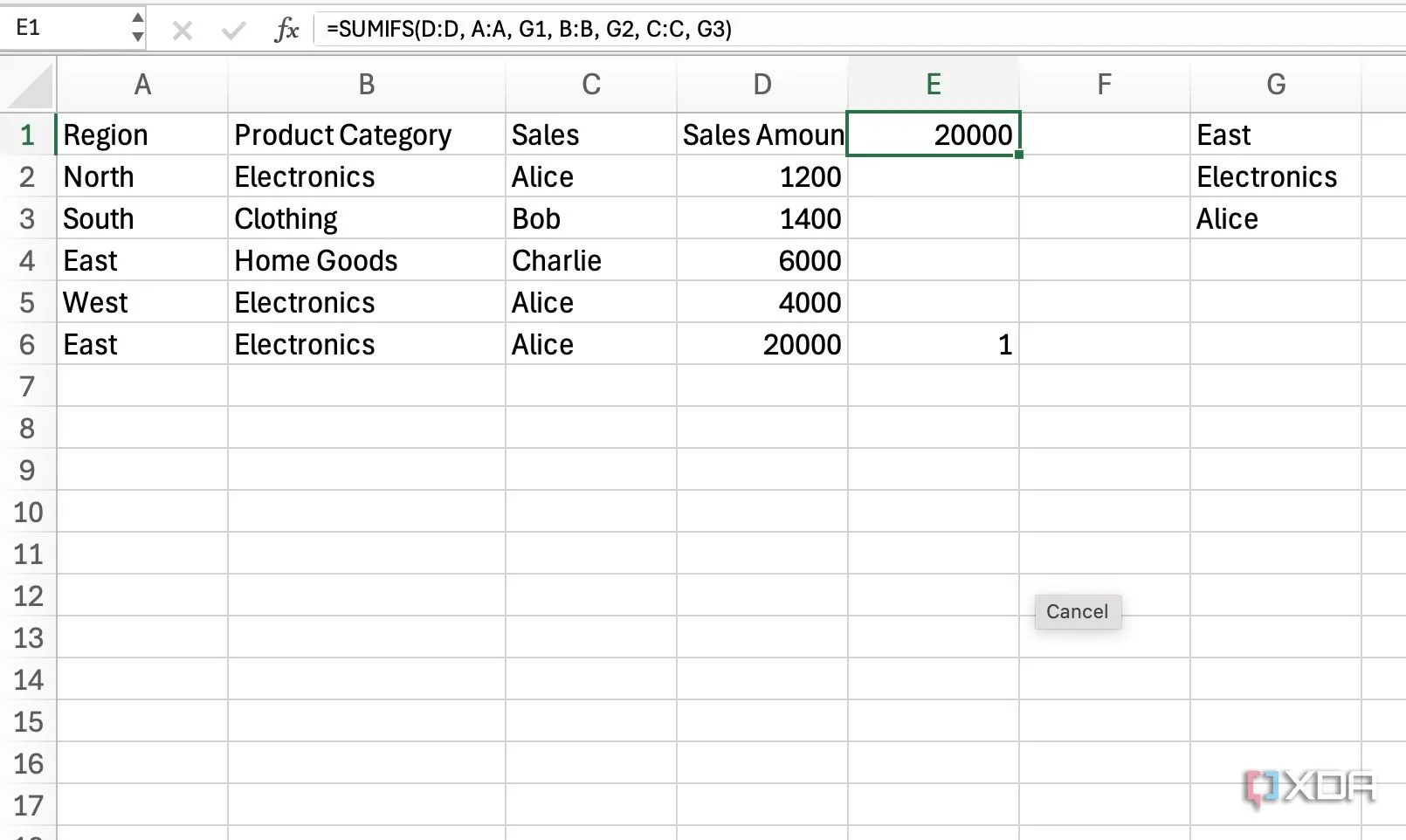 Ví dụ minh họa cách sử dụng hàm SUMIFS trong Excel để tính tổng có điều kiện