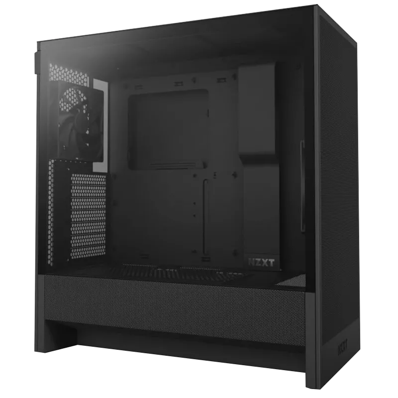 Vỏ case NZXT H5 Flow 2024 màu đen với mặt lưới thông gió tối ưu, giúp cải thiện luồng khí và tản nhiệt cho GPU.