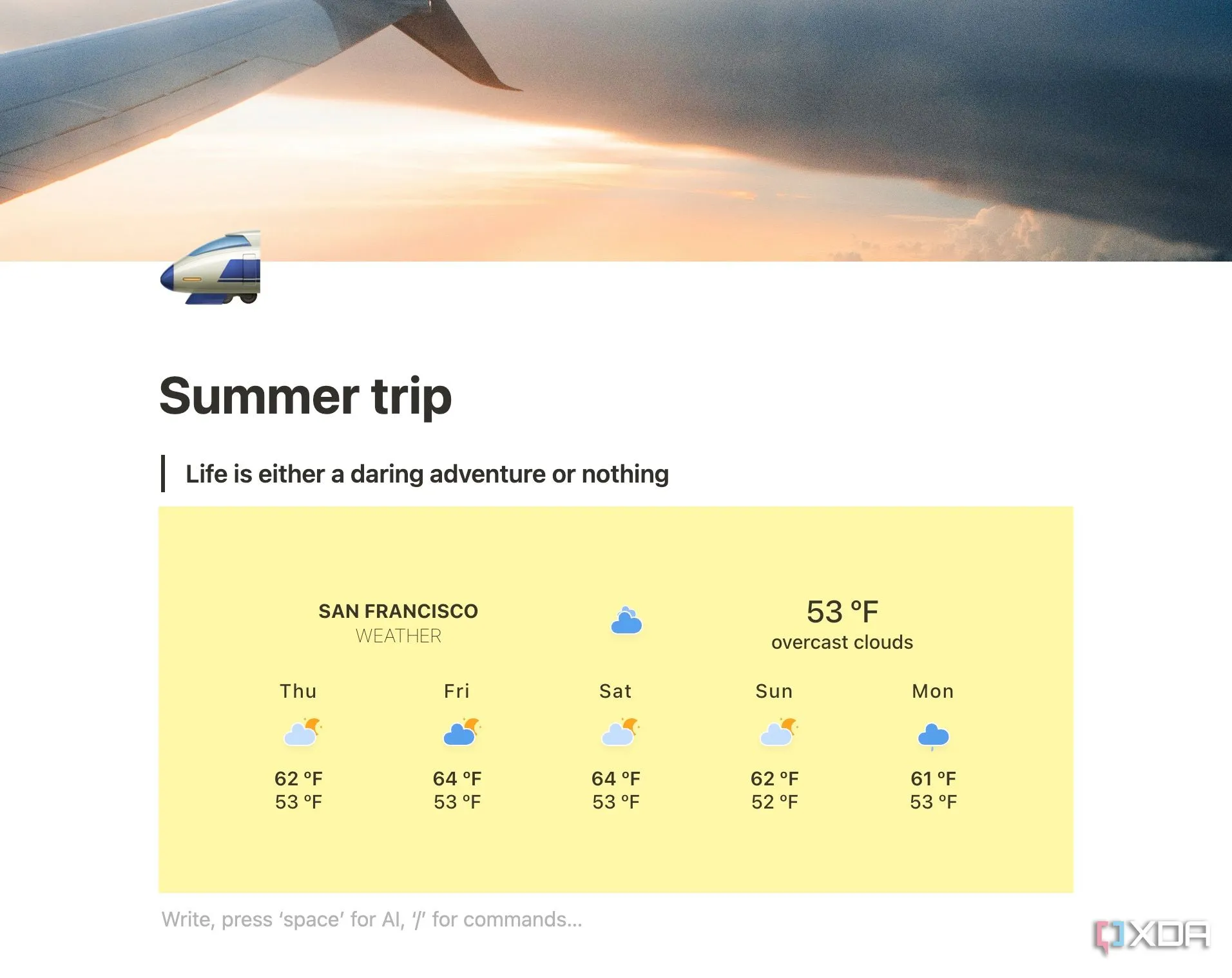Widget thời tiết đã được nhúng và hiển thị trên trang Notion của bạn.