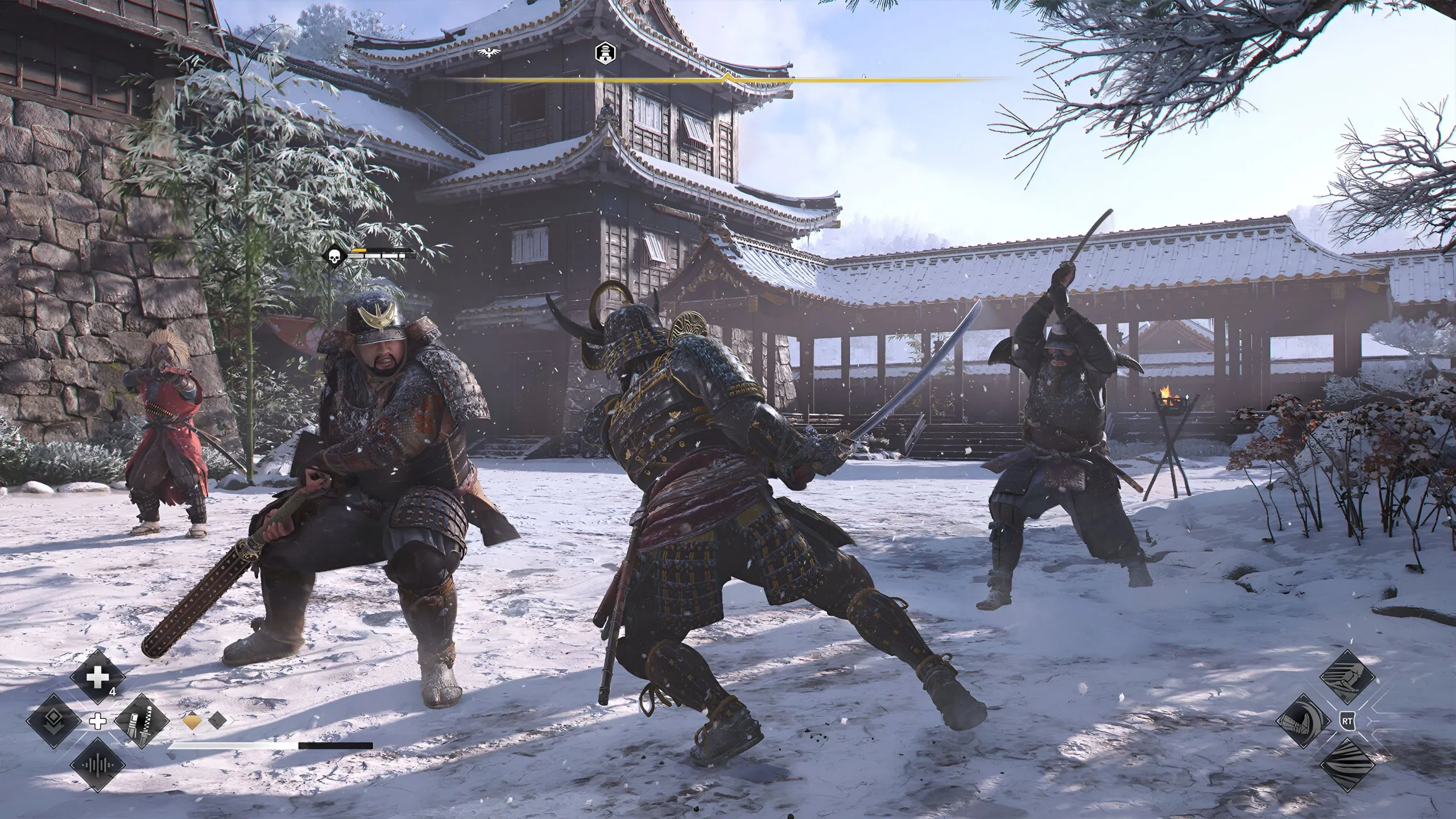 Yasuke trình diễn kỹ năng chiến đấu samurai đầy uy lực trong một cảnh giao tranh trong Assassin's Creed Shadows.