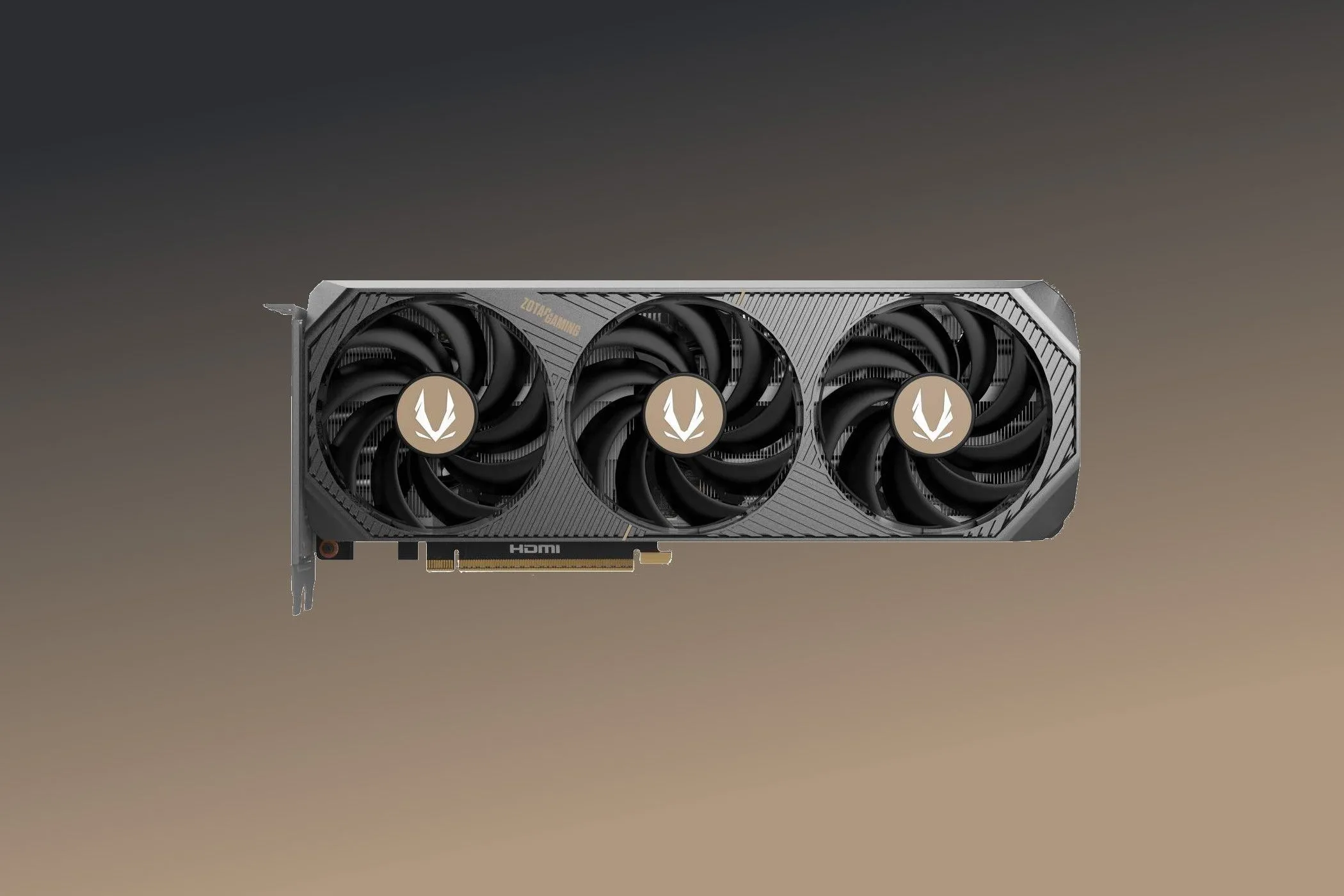 Zotac Solid GeForce RTX 5070 với các điểm nhấn màu đồng