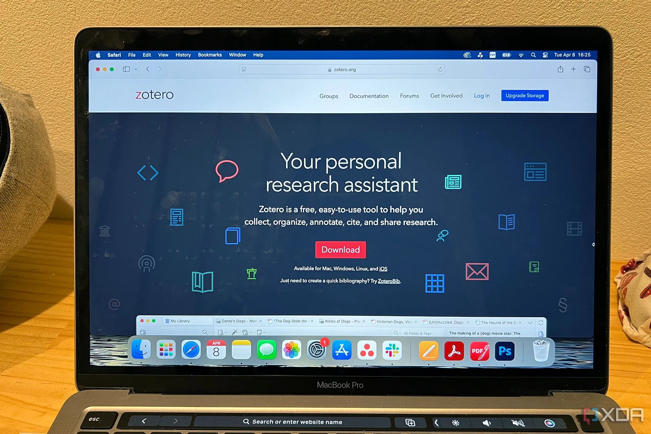 Zotero research assistant on MacBook